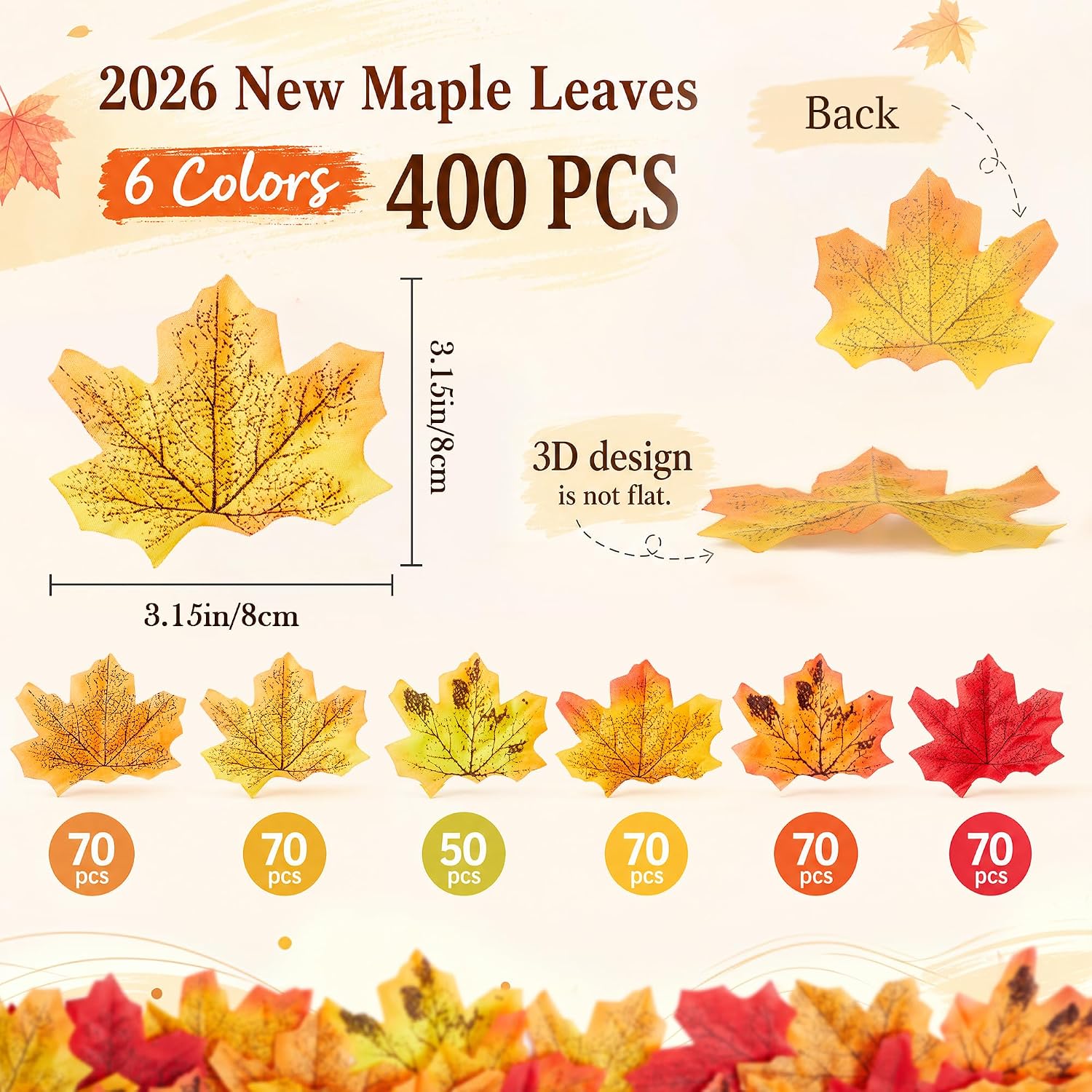 400Pcs Fall Leaves 6 Colors Fake Fall Leaves Autumn Maple Leafs image 3