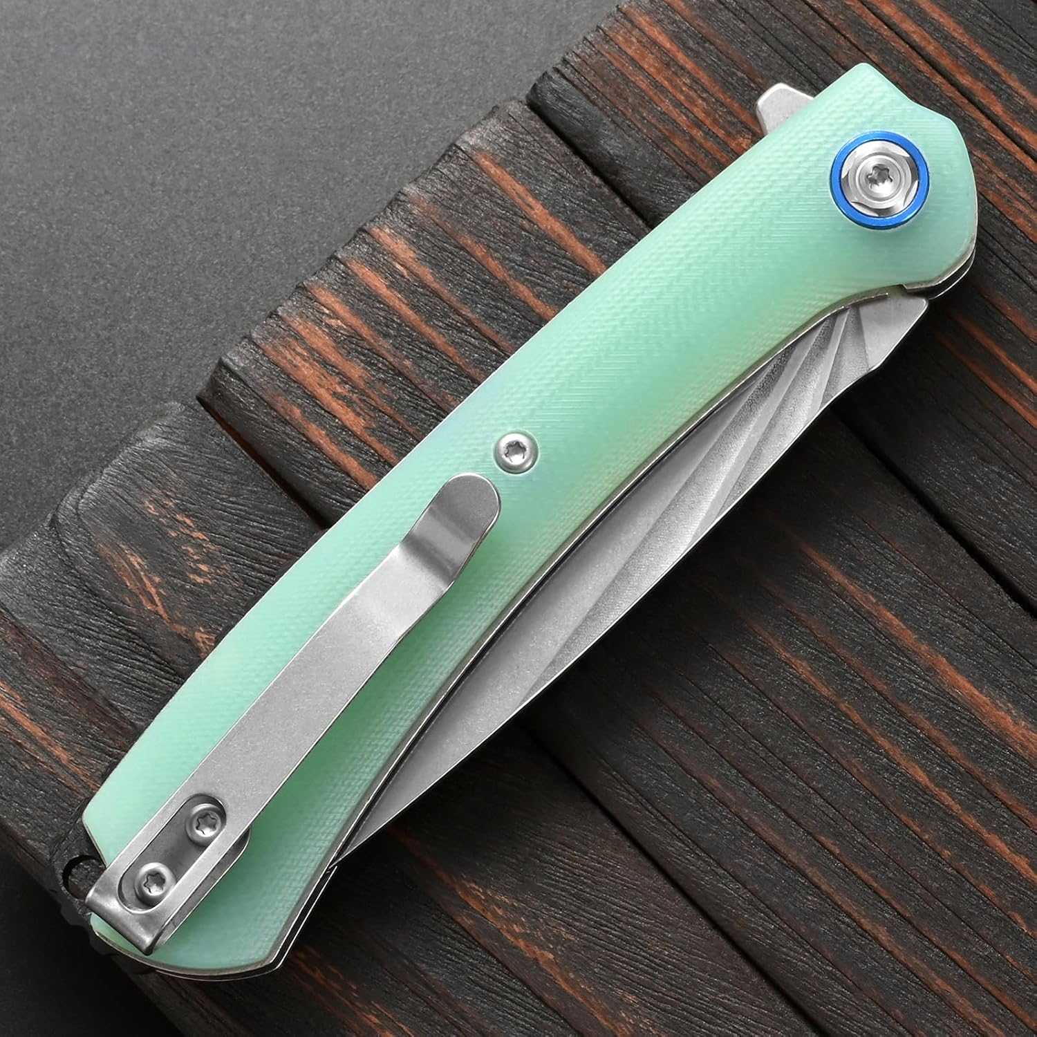 Sitivien ST144 Folding Knife,14C28N Steel Blade,G10 Handle Pocket Knife for Outdoor EDC Camping,Survival,Hiking,Fishing(Jade)