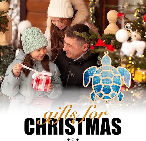 Miniatura 6 de Regalos de tortuga marina para mujer, adorno de tortuga de madera con vitrales acrílicos, decoración temática oceánica y regalos costeros para