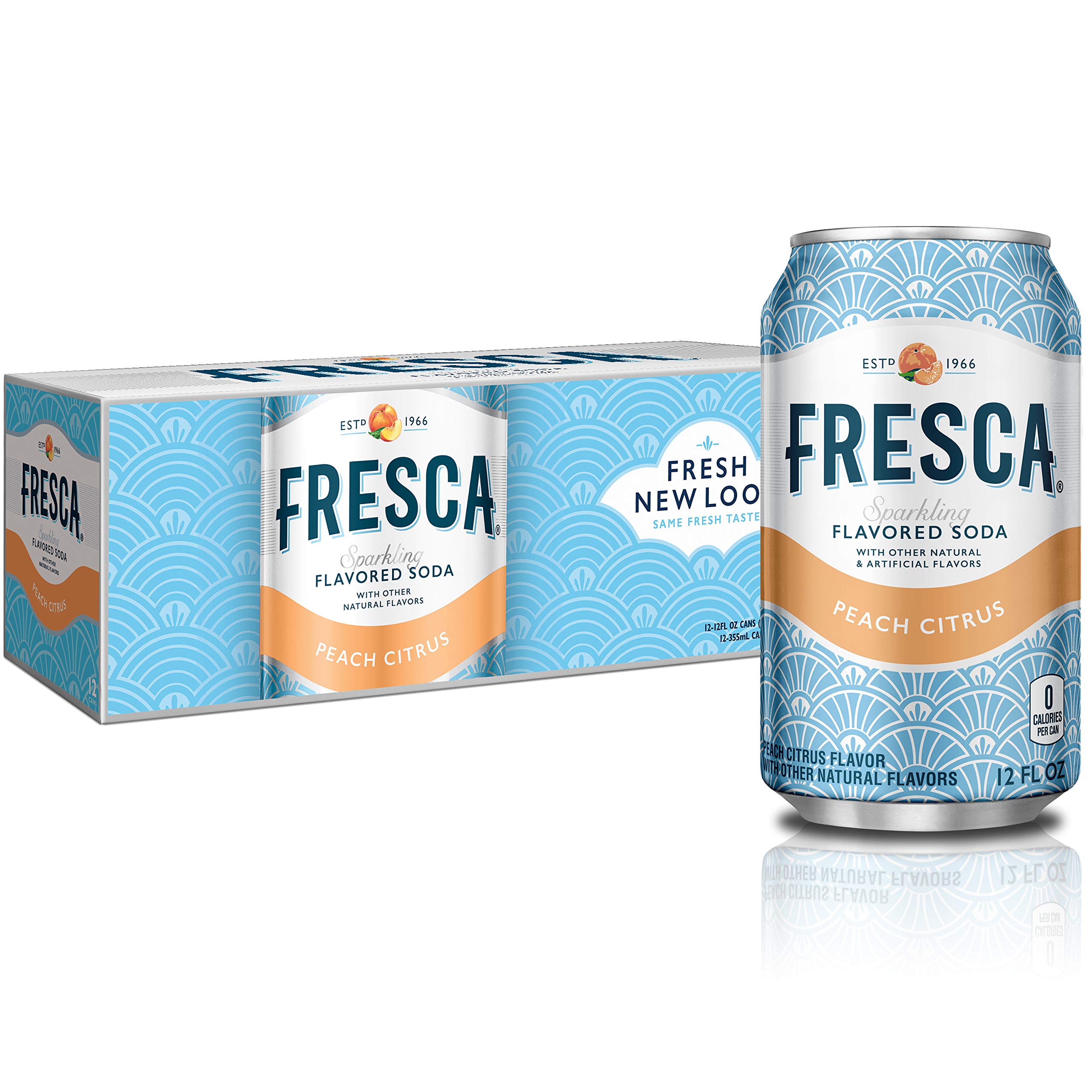 Fresca Peach Soda Sparkling Flavored Soft Drink Zero Calorie and Sugar Free, 12 fl oz, 12 Pack