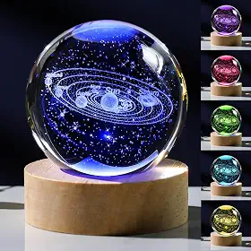 Bola de cristal do sistema solar 3D com base de toque de iluminação colorida LED, sistema solar, decoração de modelos de ciência, astronomia, presentes Deus abençoe o mundo, Páscoa, espaço religioso,