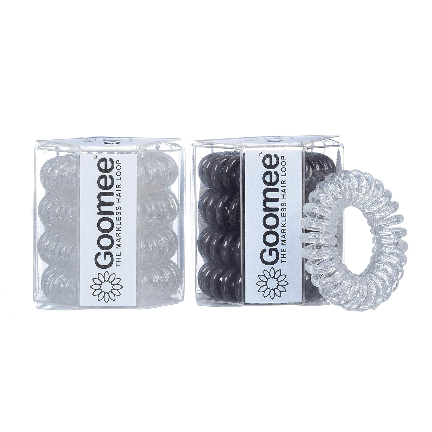 Goomee Lazos para el cabello en espiral para mujer, paquete de 8  elásticos fáciles de quitar, evitan enredos y roturas, soportes para cola de