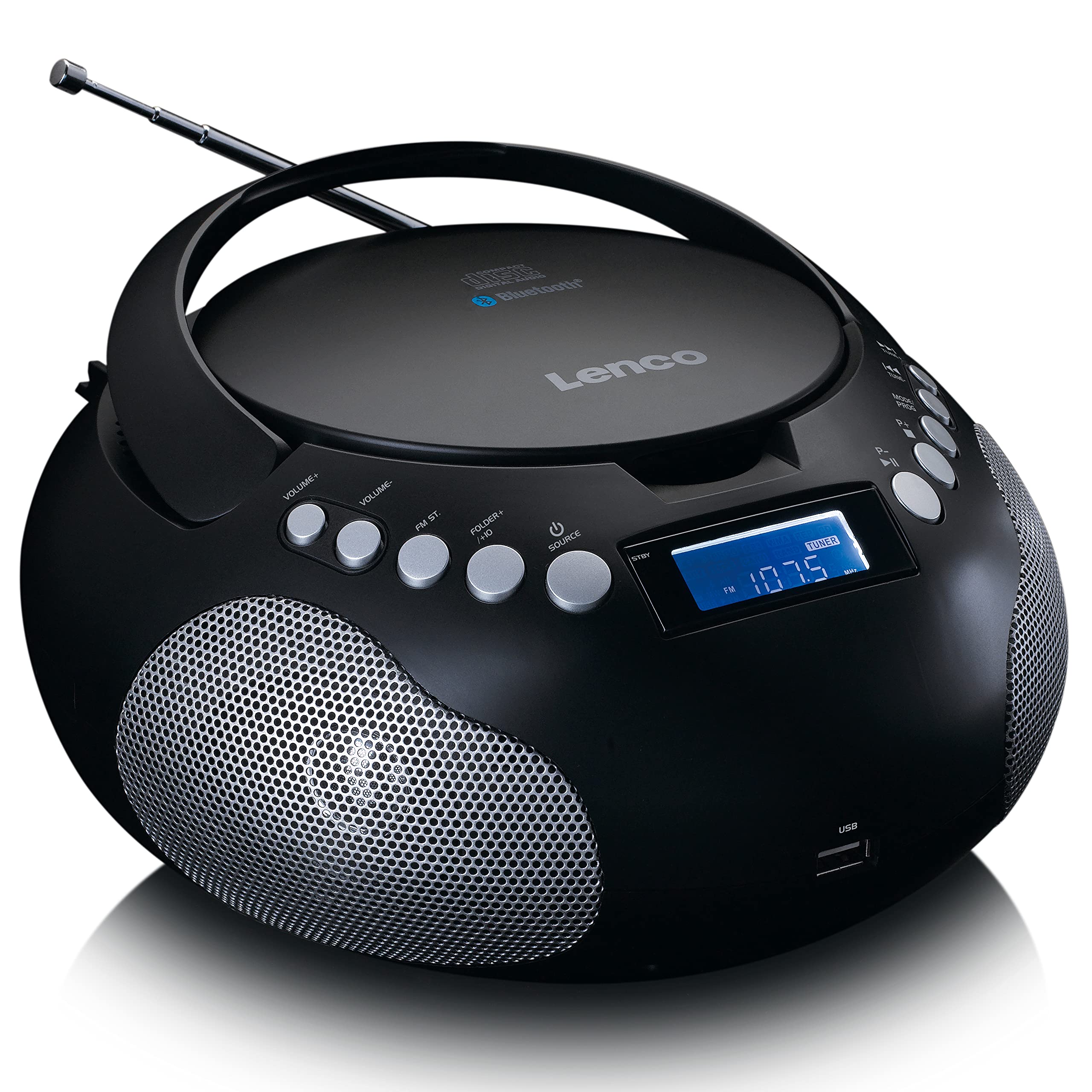 Lenco SCD-331 - Radio CD Portable - Bluetooth - Port USB - Stockage de titres programmable - Radio FM PLL - Écran LCD - Entrée AUX - Noir