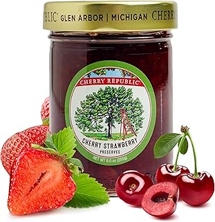 Cherry Republic Cherry Strawberry Jam – Low-Sugar Preserve with Fresh Michigan Cherries & Strawberries | Bursting with Rich, Natural Fruit Flavor | Perfect for Toast, Desserts & More