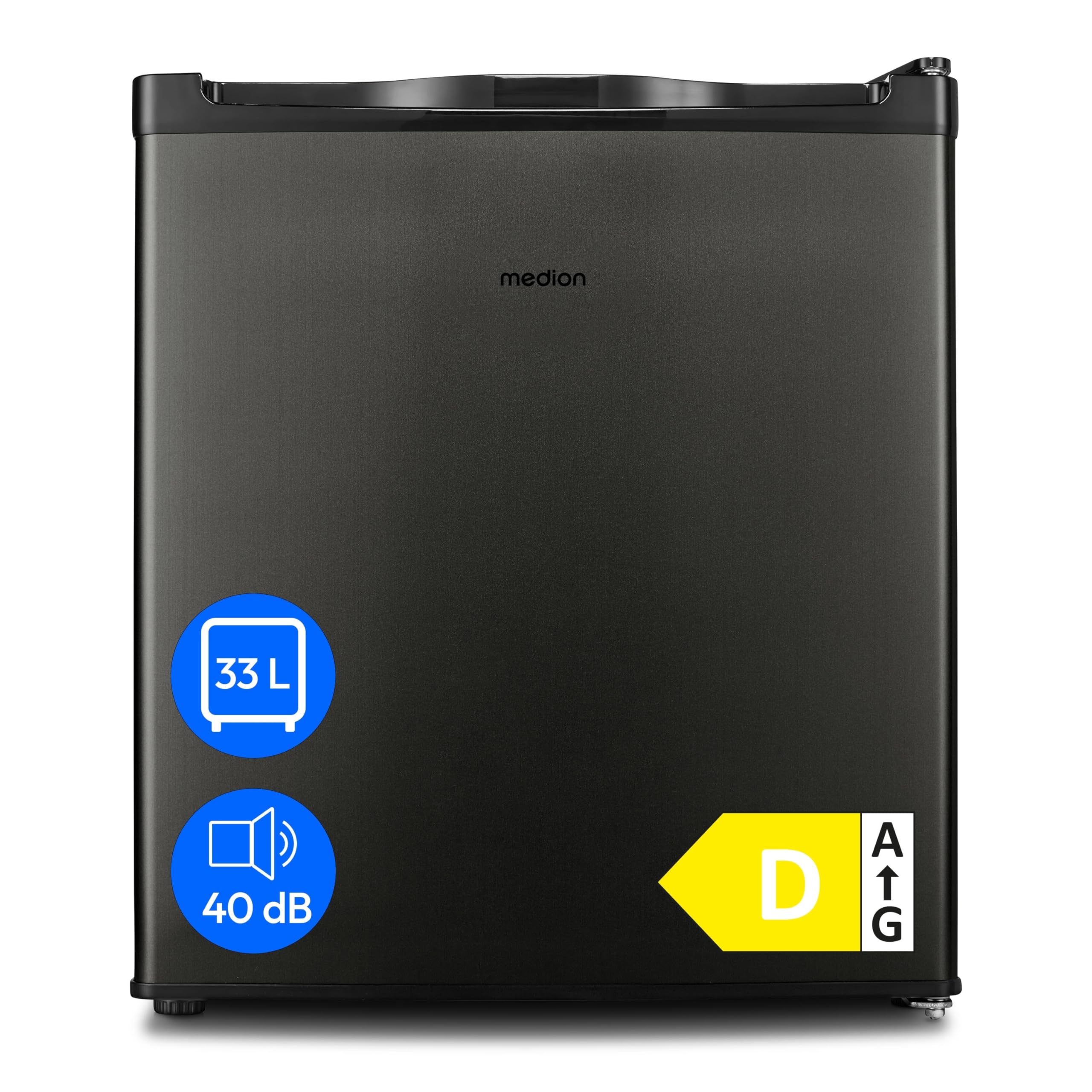 MEDION Mini Gefrierschrank (33 Liter Nutzinhalt, 51cm hoch, höhenverstellbare Füße, Griffmulde, manuelle Temperatureinstellung, Stern-Einstufung 4 Sterne, MD37675) grau