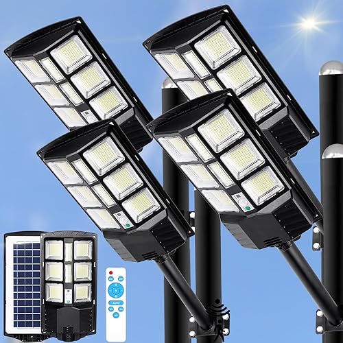 ZJOJO Luces solares de calle de 2800 W impermeables para exteriores, 30000 lúmenes, 728 LED, luces solares al aire libre, del anochecer al amanecer,