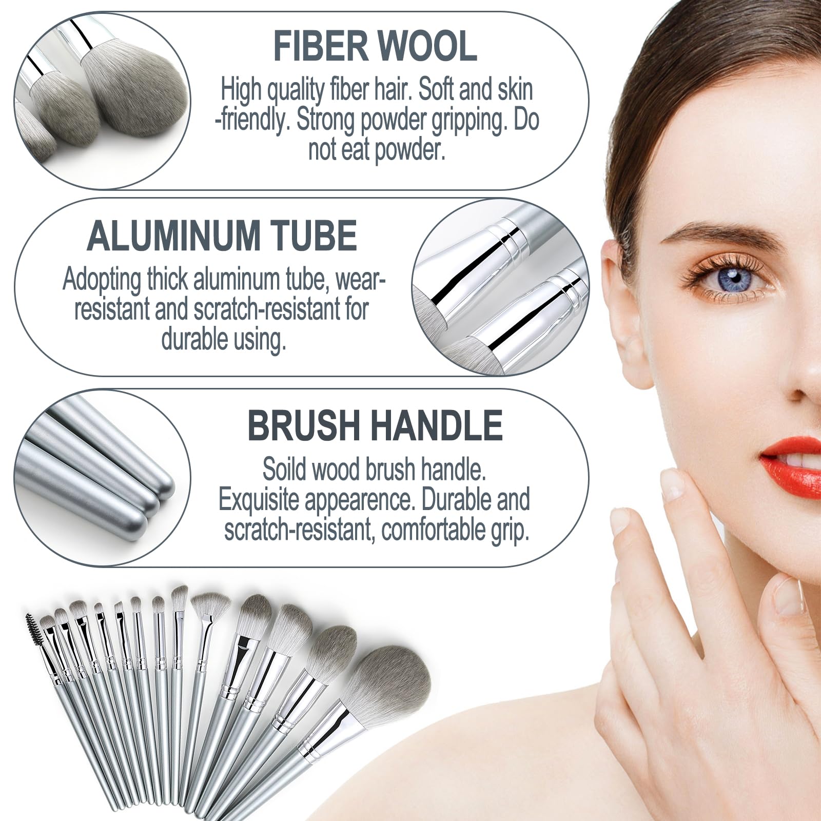 Makeup Brush Set, Makeup Brush Set including Triangle, Rounds and Mini Powder Puff, Cosmetic Sponge, Cleaning Mat, Carry Bag - Image 3