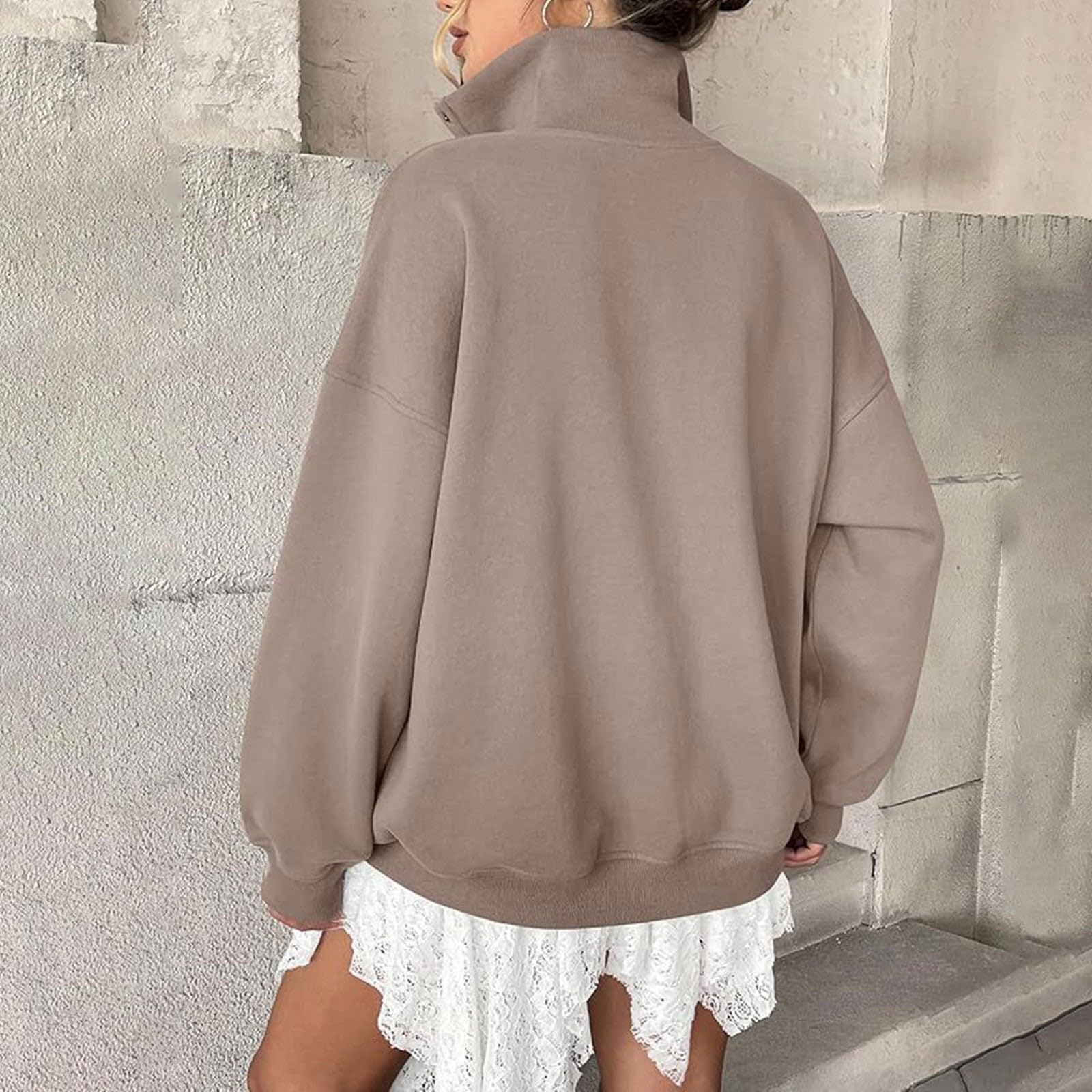 Generico Sudaderas Mujer Sin Capucha Cuello Alto con Botones Manga Larga | Sudadera lisa elegante y ligera, suave y cómoda, ajuste holgado, para llevar todos los días