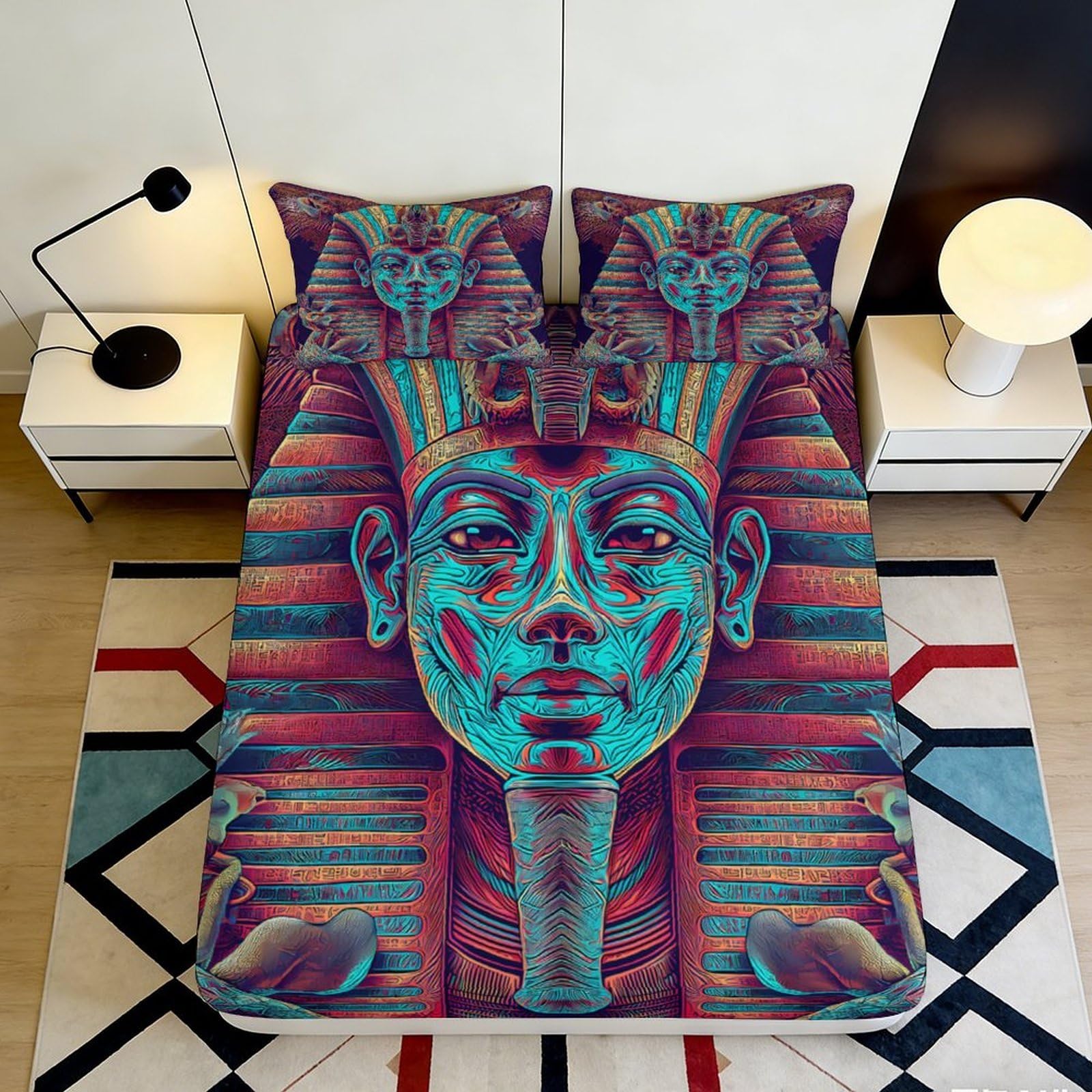 Jqzkxnhpbr Style-3 3D Printed Pharaoh Fitted Sheet Microfiber Soft Breathable Egyptian Sphinx Bed Cover For Bedroom Dorm Decor 90X200x25cm