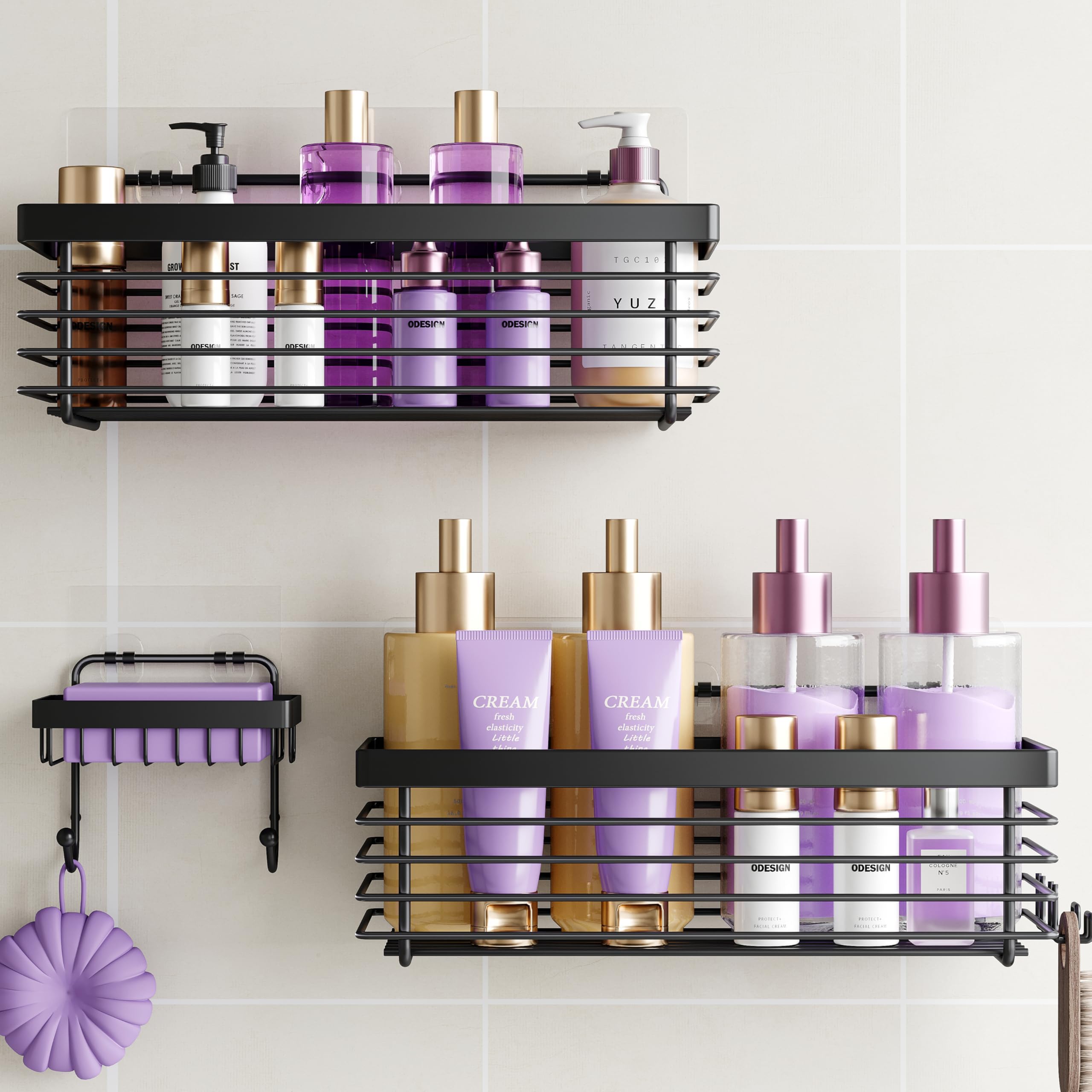 Shower Caddy 3 Pack SUS304 Stainless Steel-No Drilling-Shower Bathroom Shelves Rack,Rustproof Wall Mounted,Adhesive Shower Shelf Basket Organizer-Black