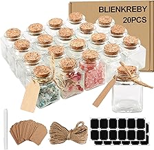 Pack of 20 Small Glass Bottles, 50 ml Glass Vial, Mini Square Preserving Jar with Tags and Twine, Mini Bottle for Wedding, Party, Christening Sweets
