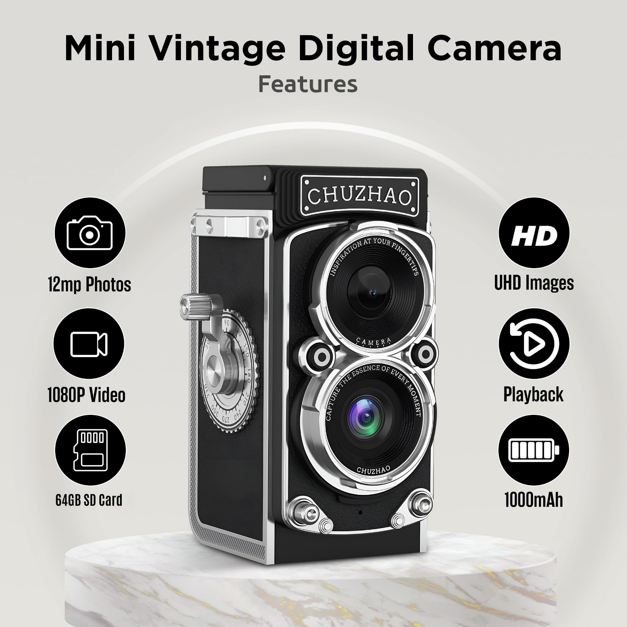 Small Camera CHUZHAO Vintage Mini Digital Camera, Portable TLR