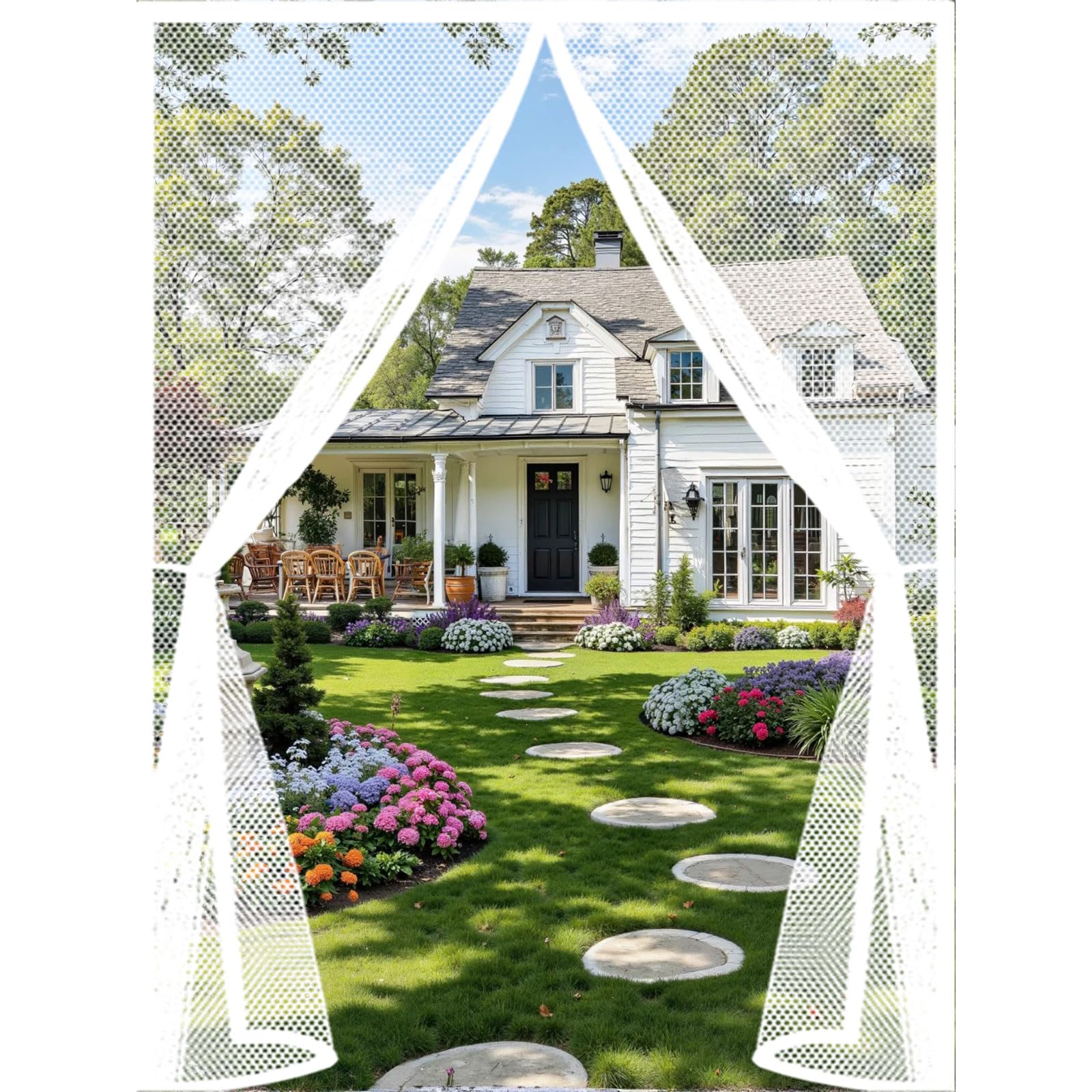 Guojun White Fly Screens Doors 145 X 300 Cm Heavy Duty Self-Sealing No Gap Anti Mosquito Mesh Screen Curtain Easy To Install Without Drilling For Patio Bedroom Sliding Kitchen,