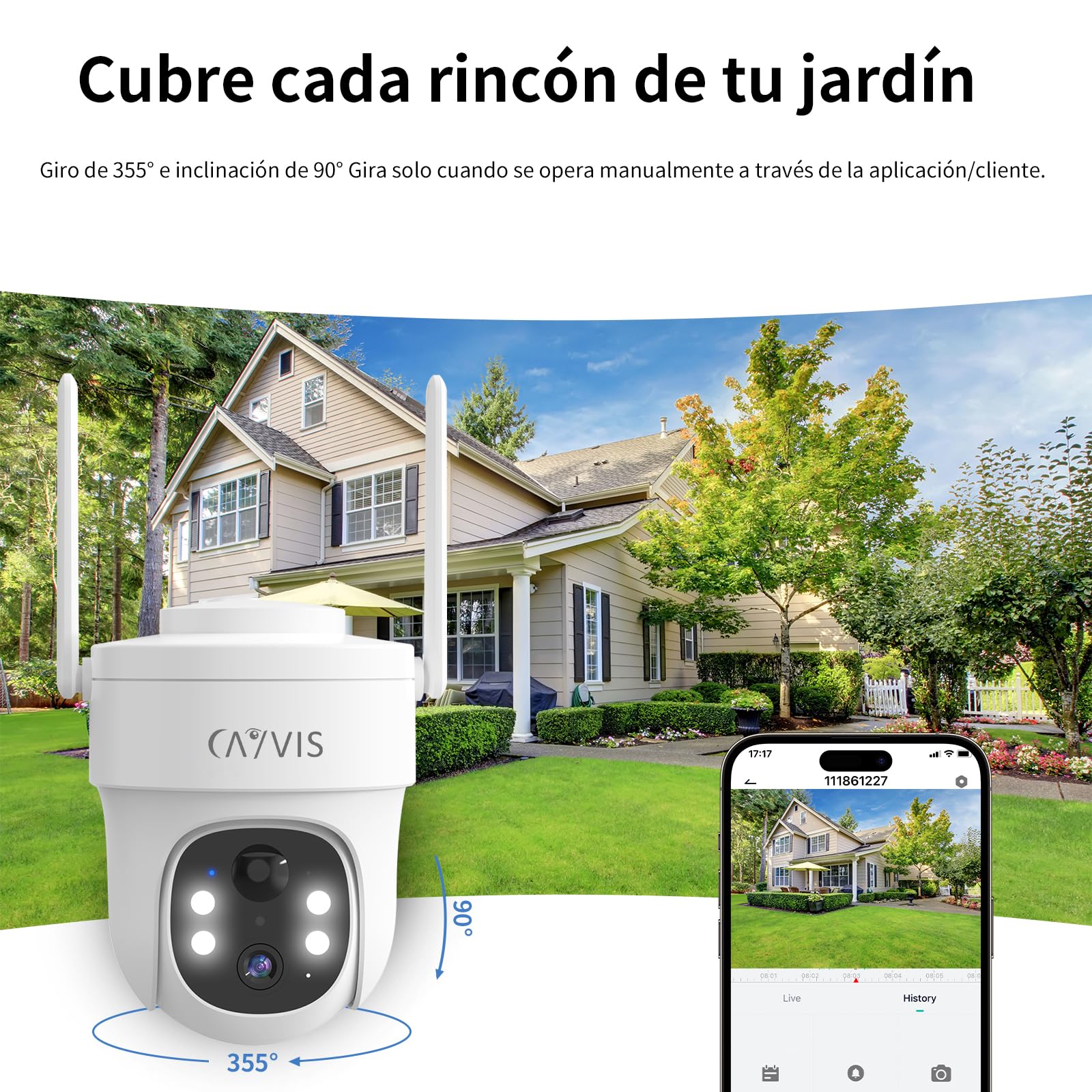 2K 3MP Camara Vigilancia WiFi Exterior Solar con Batería, 360° 2,4GHz PTZ Camaras de Vigilancia sin Cables, Visión Nocturna en Color, Detección Humana PIR/AI, Alexa