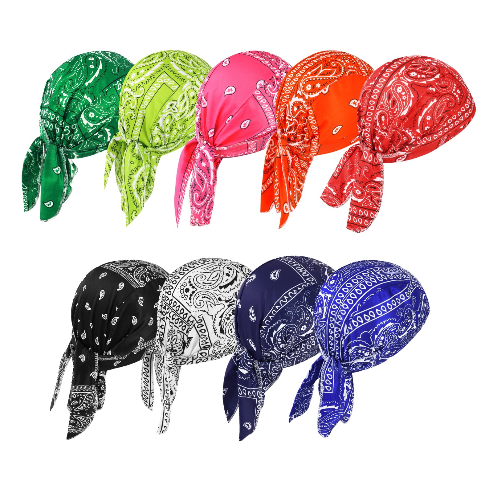 DOCILA 9 Pcs Do Rags Skull Cap Men Women Helmet Liner Head Bandana Motorcycle Durags Caps Cycling Beanie