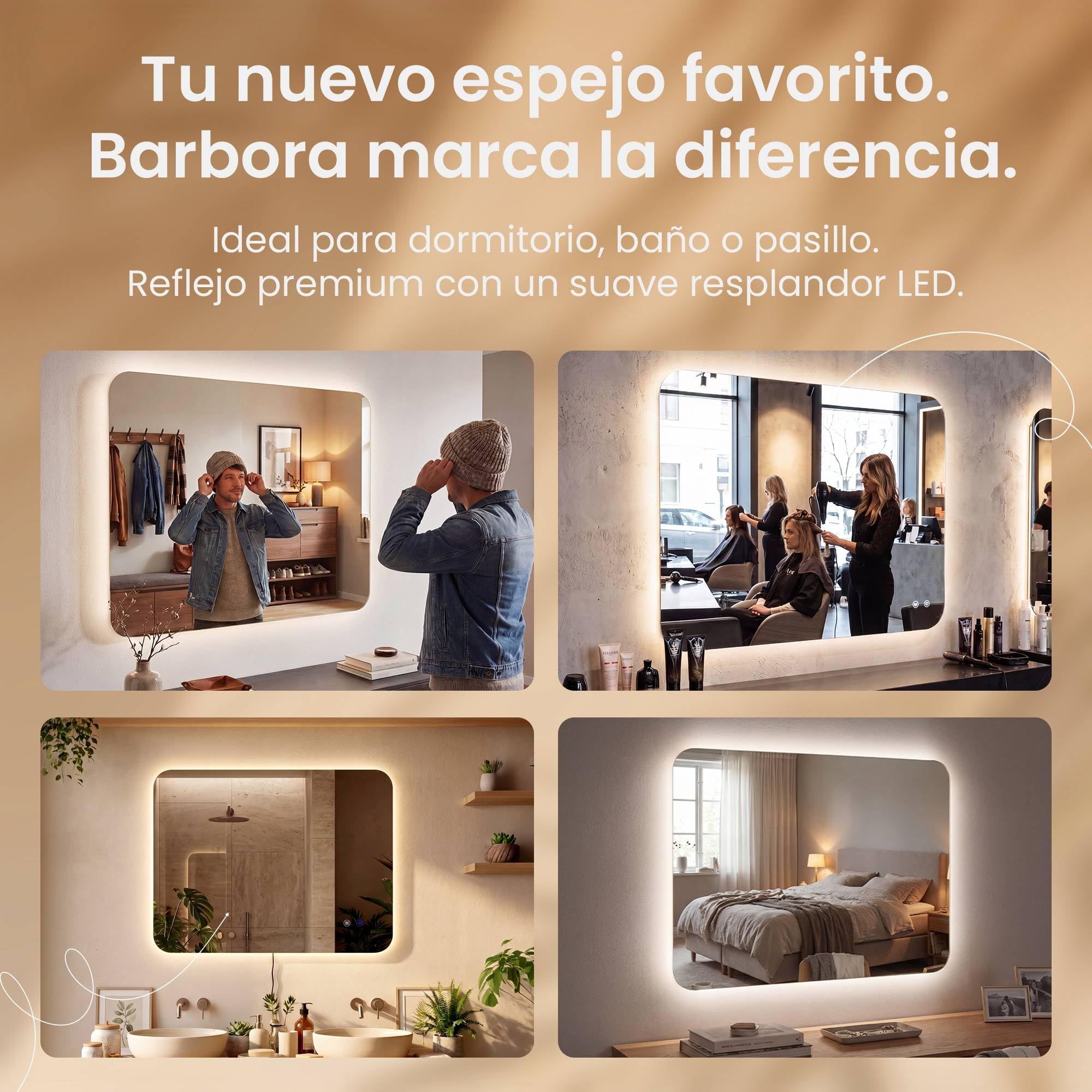 CLP Espejo de Bano LED Rectangular, Espejo de Pared sin Marco con dimmer tactil, 3 Tonos de luz, antivaho Palmiro, Tamaño:60x100 cm