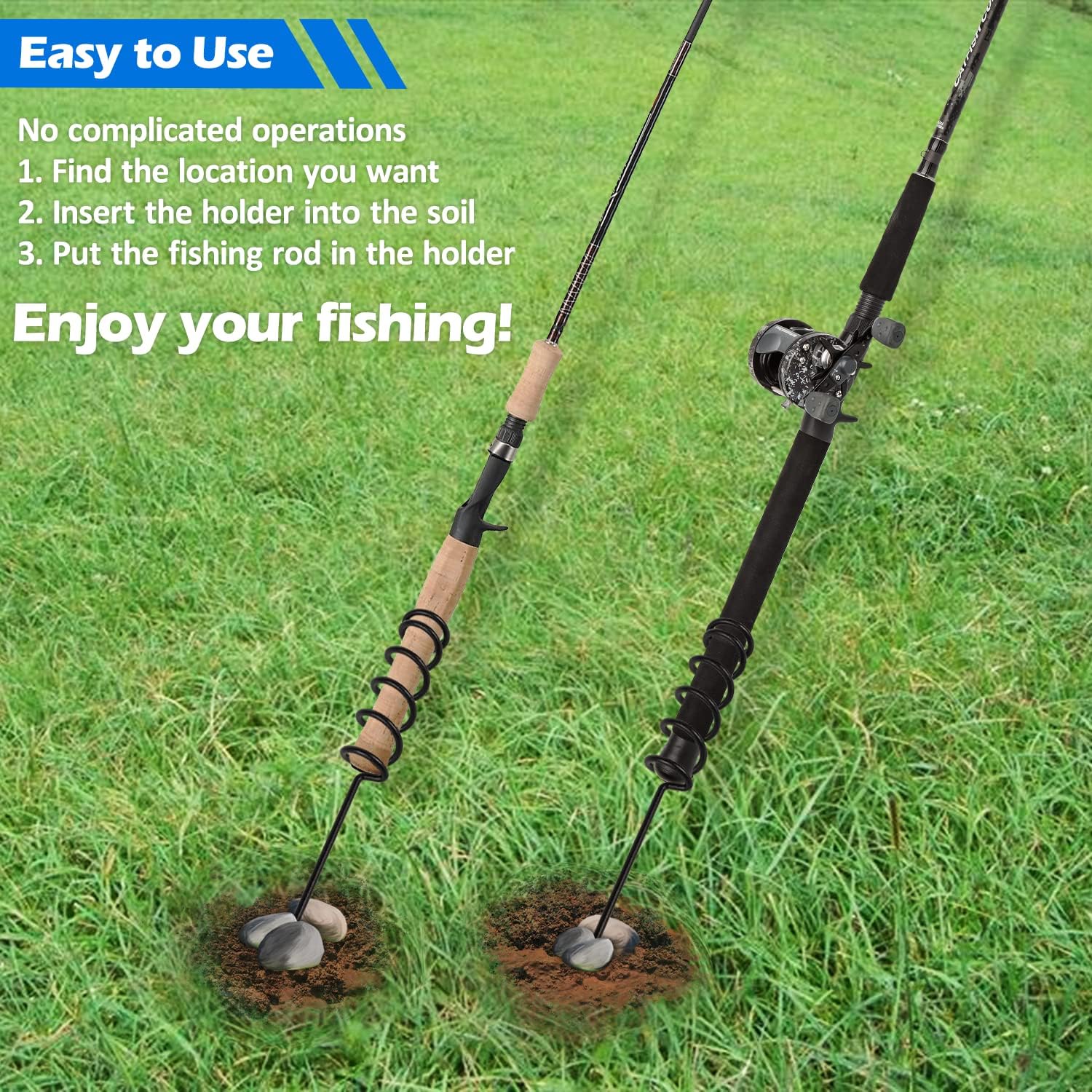 LAIKOU Black Heavy Duty Spiral Fishing Rod Holders for Most Spinning Rod Great for Bank Fishing on Lakes and Streams - Pole Holder Insert Ground Support Rest Stand 2-Pack : Sports & Outdoors