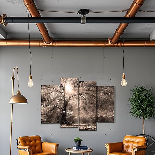 Miniatura 4 de LevvArts 4 piezas de arte de pared con árbol grande, sol, naturaleza, bosque, paisaje, pintura, vintage, sepia, impresiones fotográficas, obras de