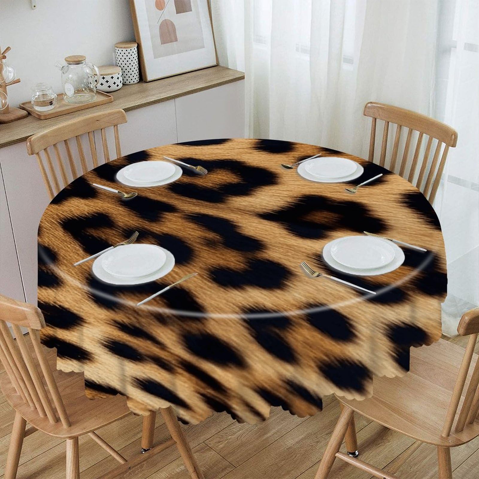 LZQPOEAS Rough Leopard Print Round Tablecloth Rustic Circle Table Cloth Wrinkle Resistant Decor Tablecloth Waterproof Washable Table Cover for Kitchen Party Dining Table 60 Inch
