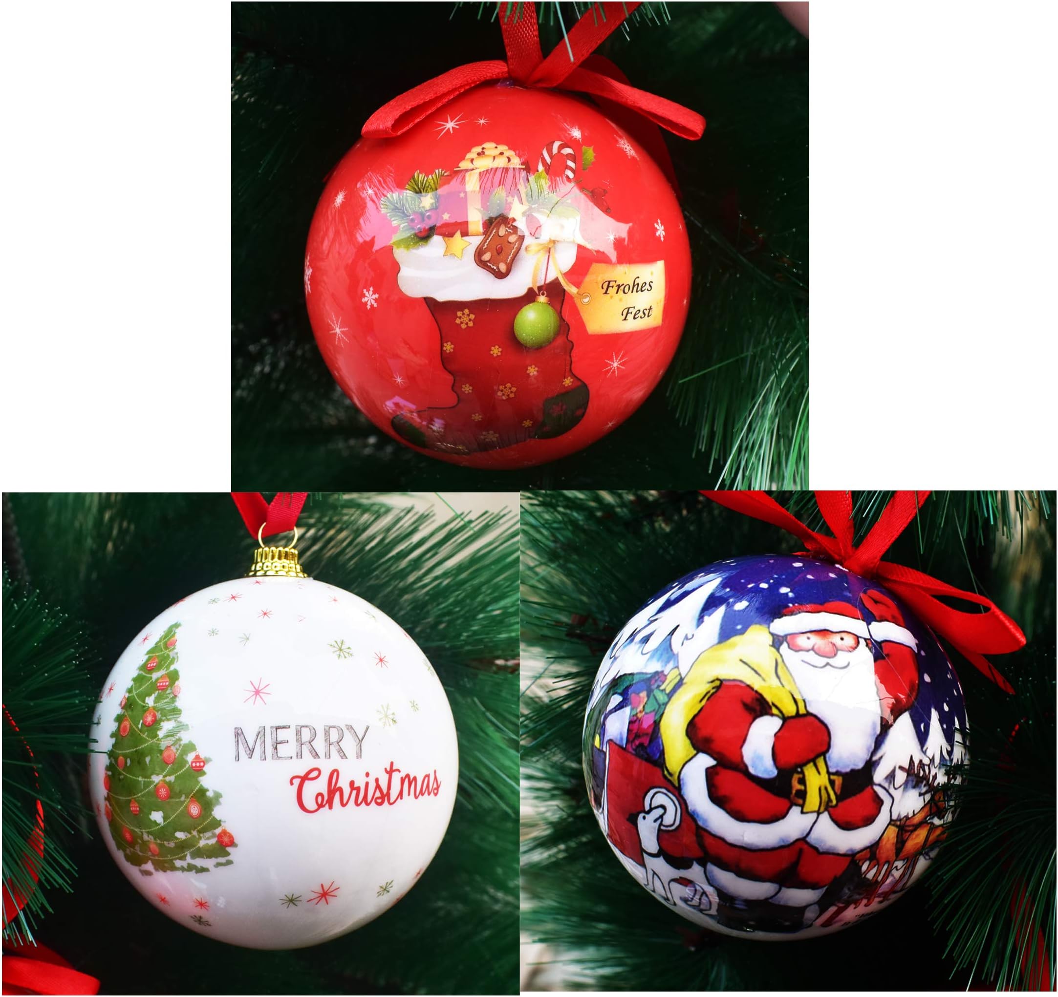 Urvi Creations Pack of 3 Pcs Big Apple Size Printed Balls for Christmas Tree Ornaments Xmas Tree hangings Ornaments for Christmas Tree Decoration Item Christmas Party Props Favors
