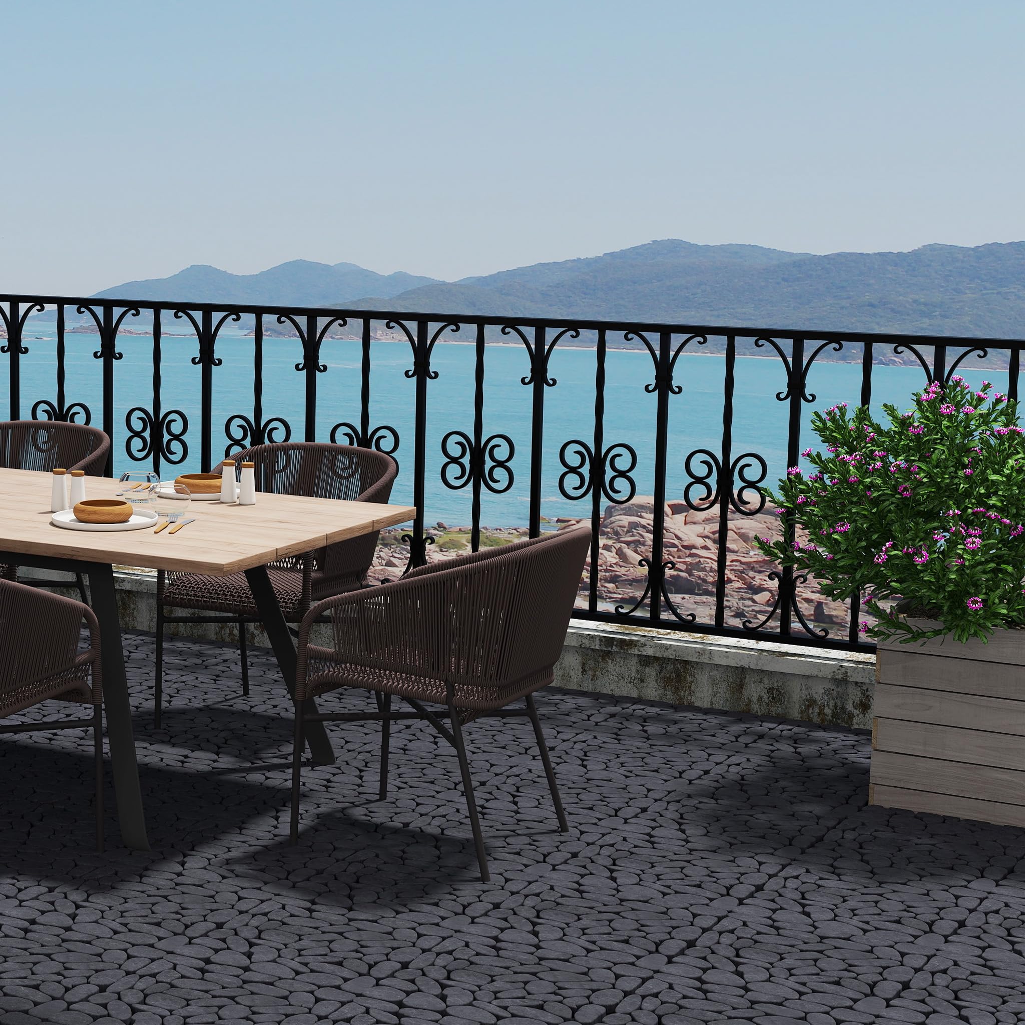 FIVMEN Baldosas de piedra para terraza, 30 x 30 cm, para exteriores, de piedras de río naturales, con sistema de clic, para terraza, balcón, 11 piezas, tipo D