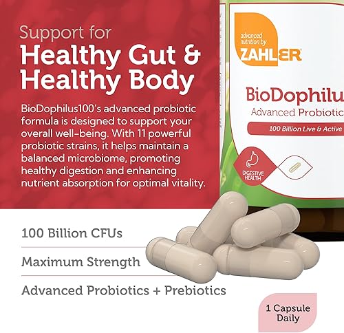 Miniatura 4 de Zahler Biodophilus100, suplemento probiótico acidófilo avanzado totalmente natural, promueve la salud digestiva, 100 mil millones de cultivos vivos