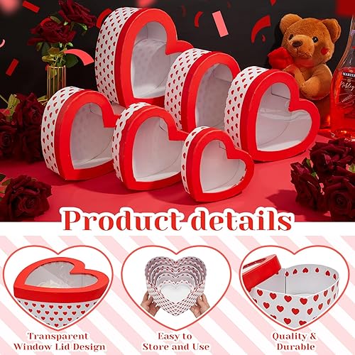 Miniatura 3 de Noveread Juego de 6 cajas de regalo para el Día de la Madre con tapas transparentes para ventana, cajas de flores en forma de corazón, cajas de