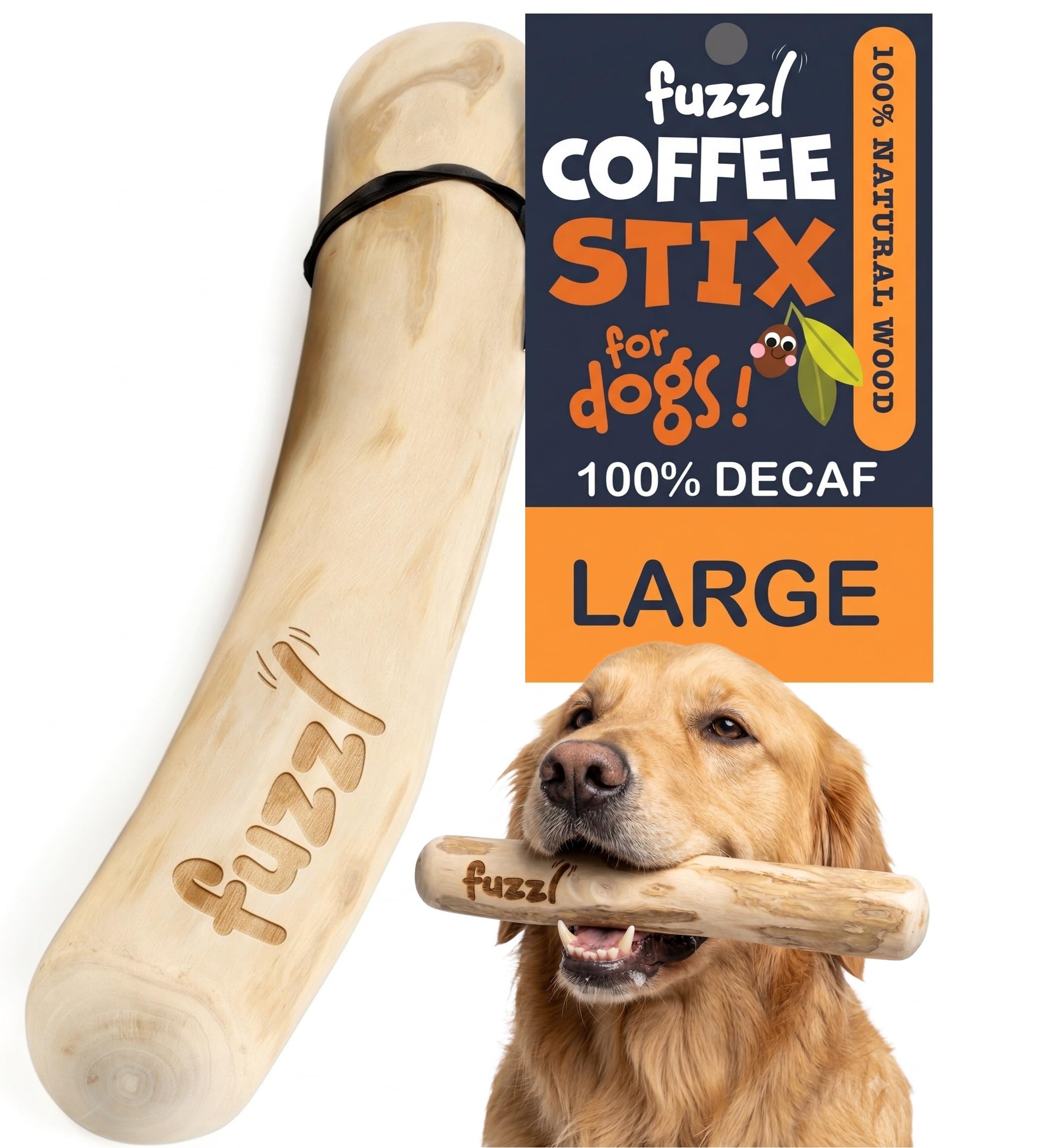 Fuzzl Coffee Stix Large 1 Pack Dog Chew Toy Coffee Wood - Natural Chews Tough Toys Long Lasting Dog Chew Toys for Aggressive Chewers Strong Durable