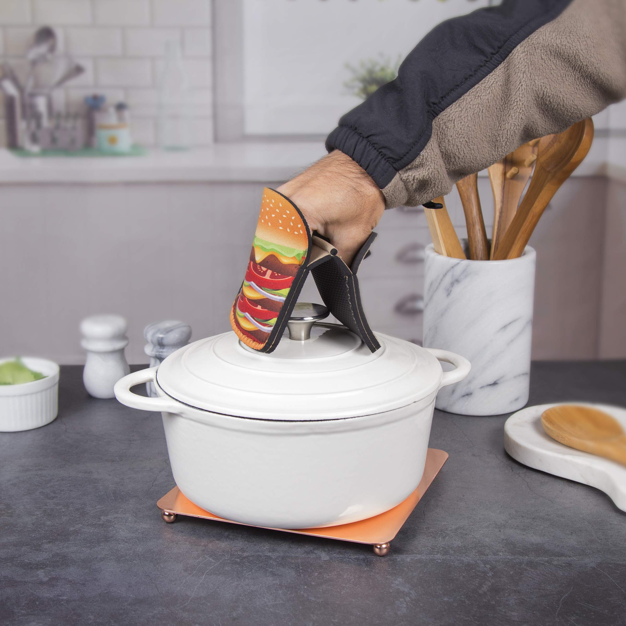Creative Home Set von 2 (EIN Paar) Neopren Ofenhandschuh Hitzebeständig Küchenhandschuhe Topflappen Greifer 13,5 cm L x 14,5 cm B Hamburger