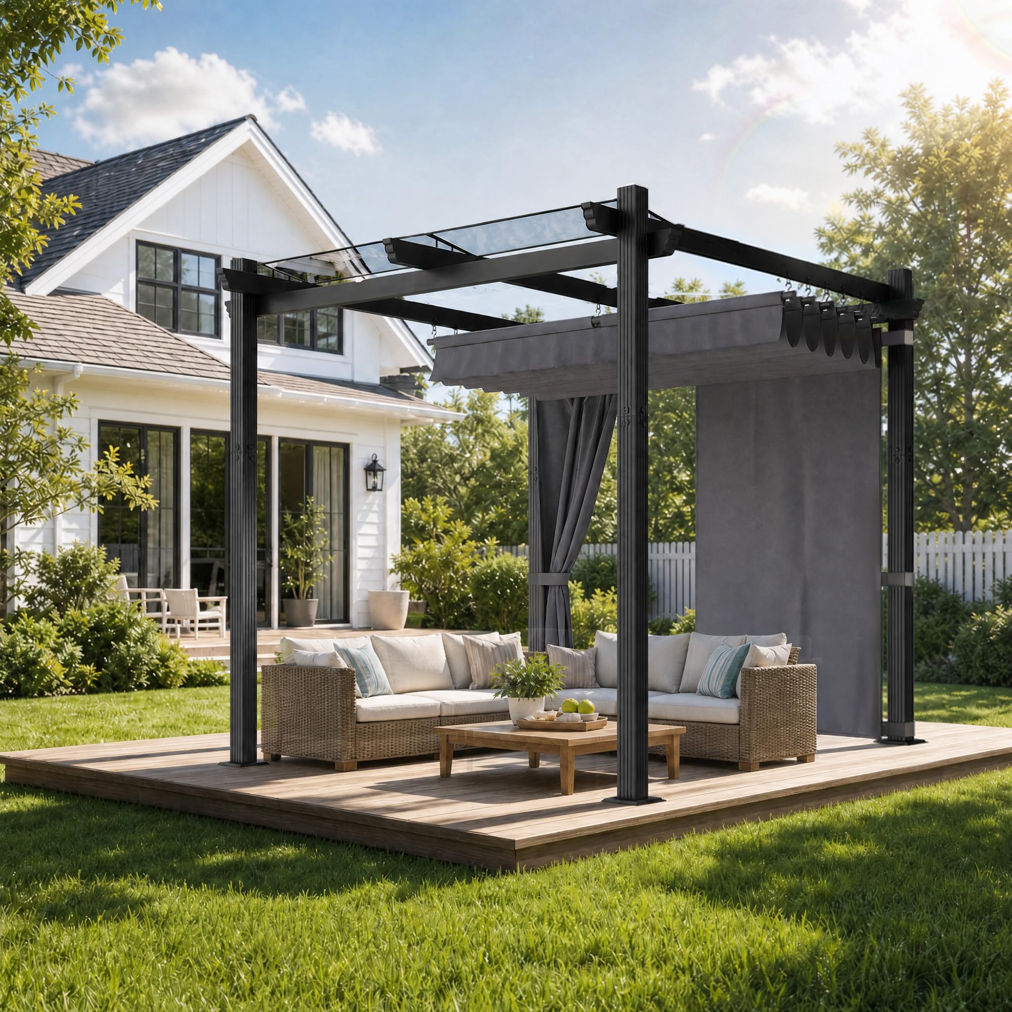 JUMMICO Aluminium Pergola Pavillon 3x3m wasserdicht stabil Winterfest, Gartenpavillon mit Schiebedach & Seitenwand, Sonnenschutz für Garten Terrasse & Balkon, schützt vor Sonne, Regen, langlebig, Grau