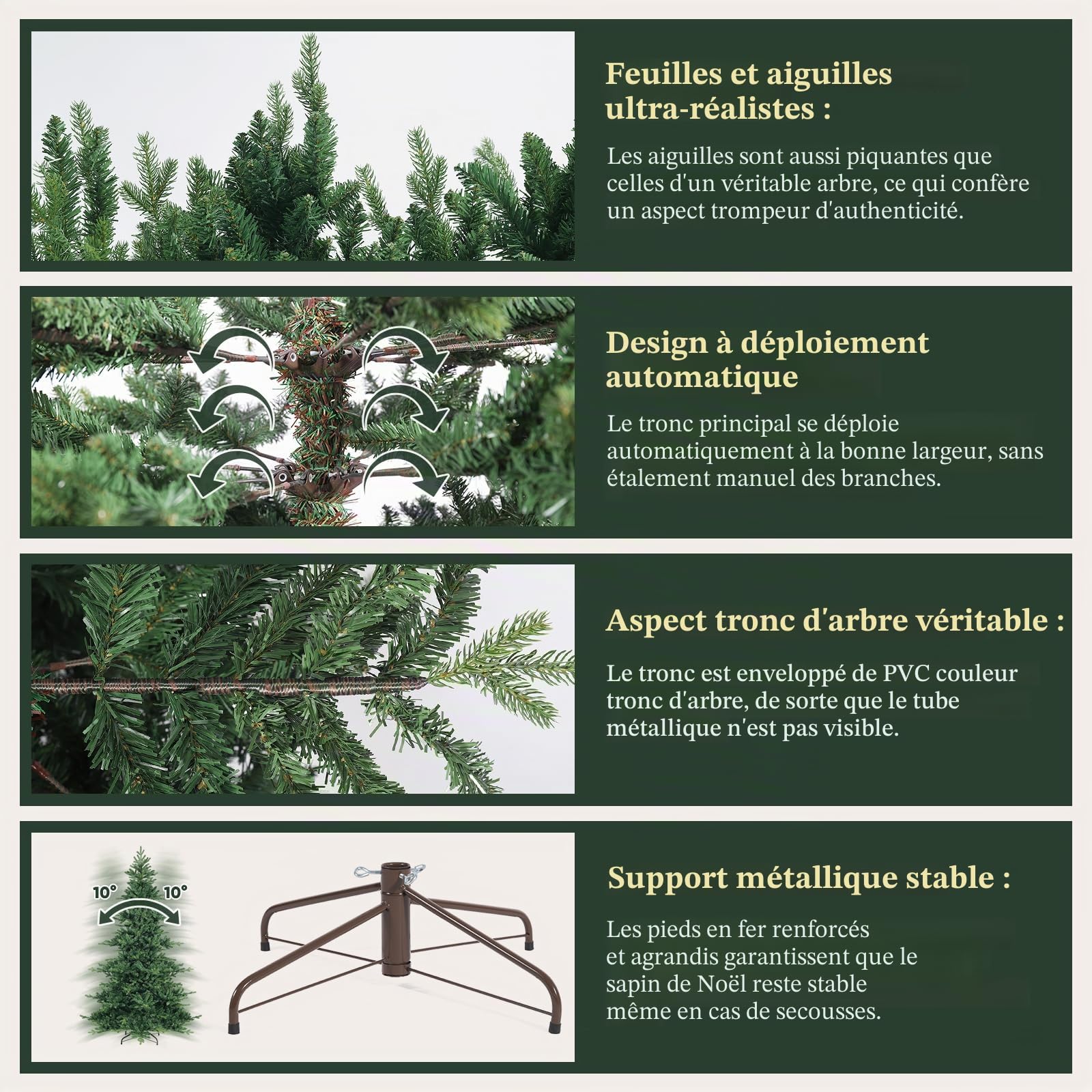 SALCAR Sapin de Noël Artificiel de 180 cm, en PVC et polyéthylène, système de Parasol Pliable, diamètre 115 cm