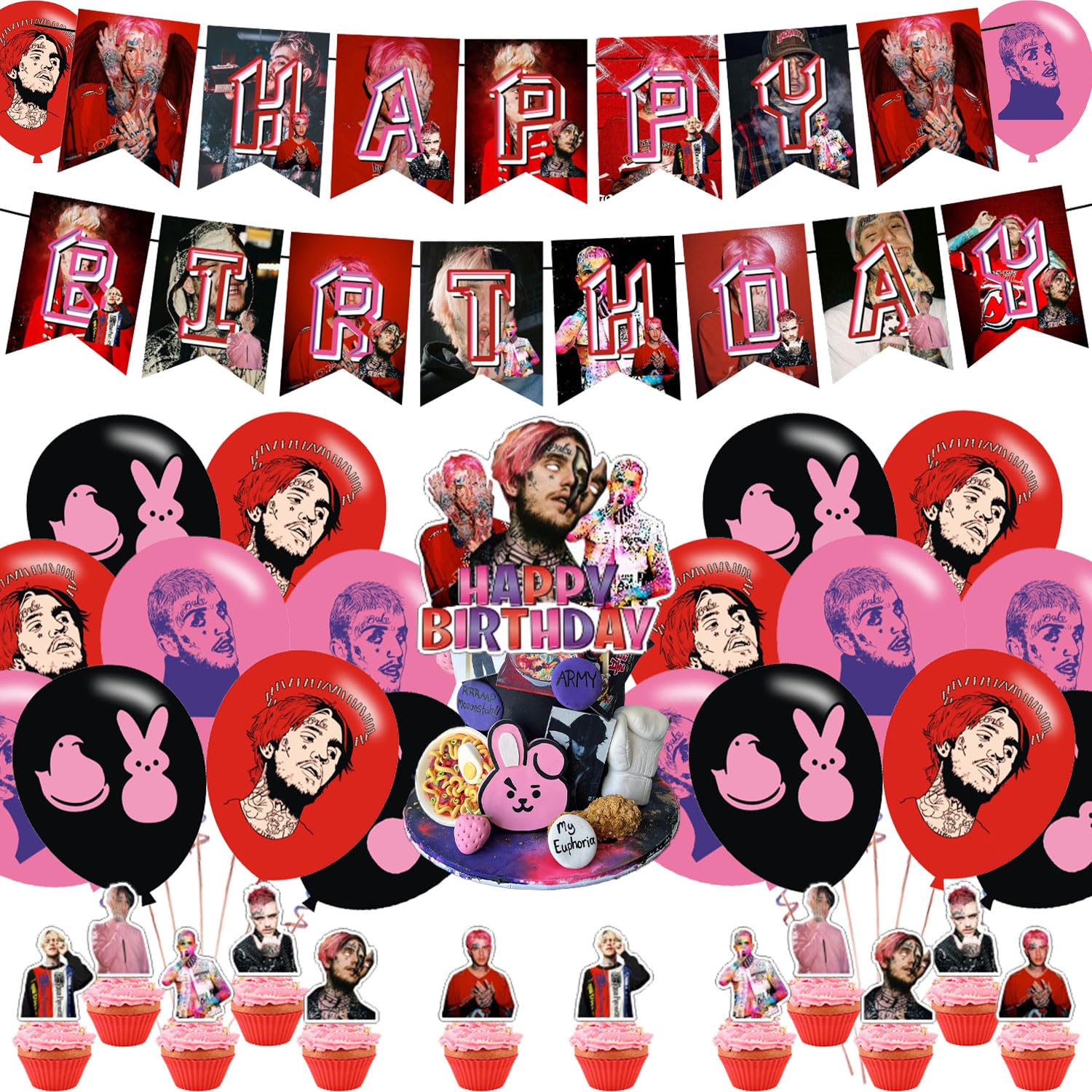𝓛𝓲𝓵 𝓟𝓮𝓮𝓹 Birthday Party Supplies, 𝓛𝓲𝓵 𝓟𝓮𝓮𝓹 Rapper Singer Party Decorations,𝓛𝓲𝓵 𝓟𝓮𝓮𝓹 Party Theme Includes Balloons,Banner,Cake Toppers for Fans Birthday Theme Party Decorations