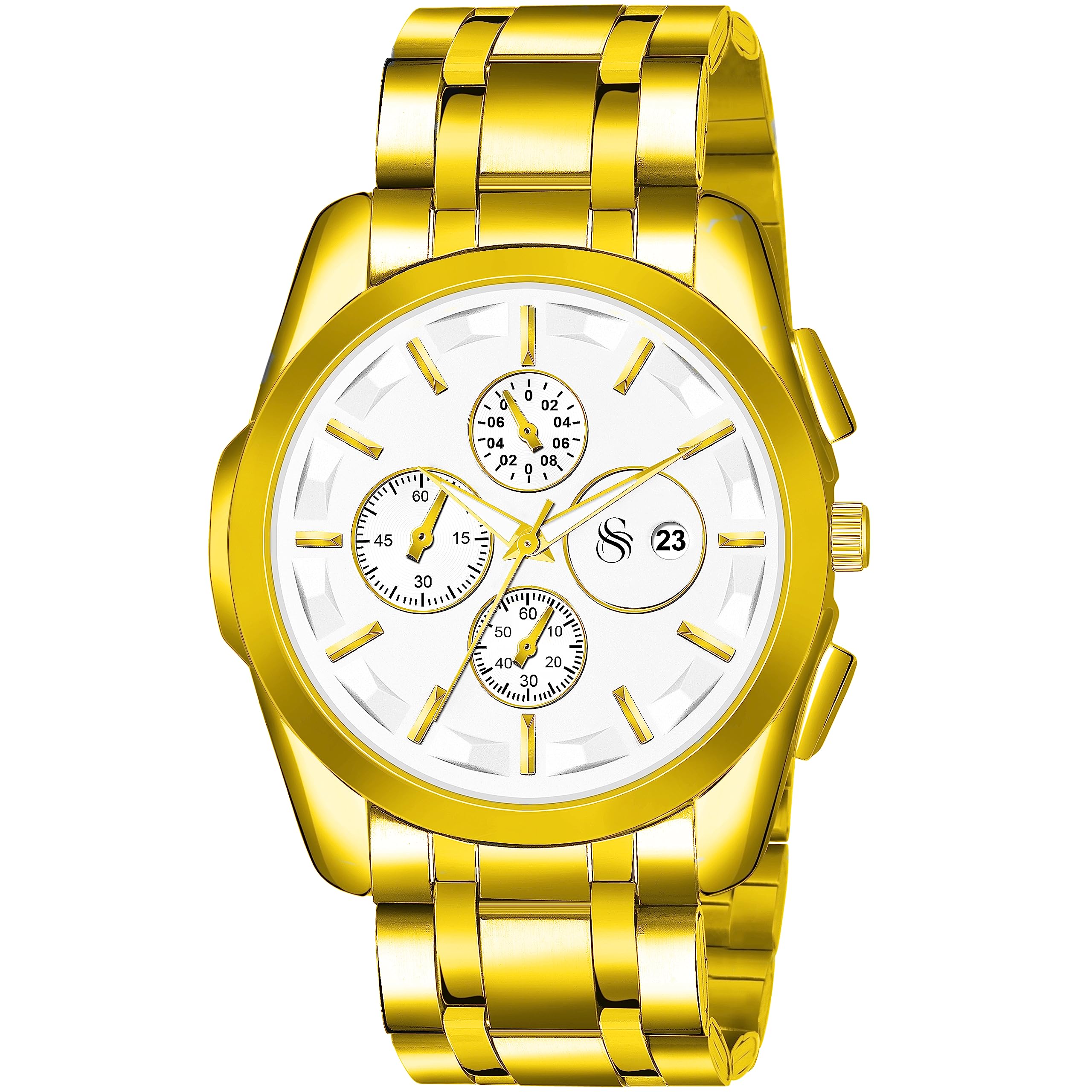 Shocknshop Analog Multicolor Dial Date Functioning Gold Stainless Steel Chain Wrist Watch for Men -WCH81 (Gold White) (B0C8YZDRFD) Amazon Price History, Amazon Price Tracker