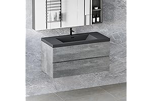 42" Floating Bathroom Vanity with Black Quartz Sand Top and Soft Close...
