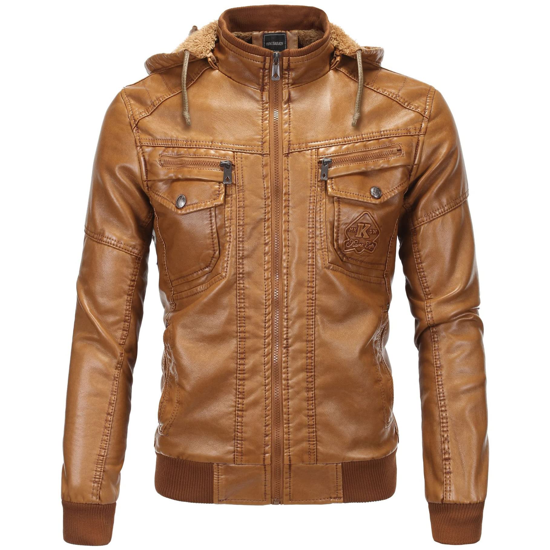 Blouson homme slim fit en similicuir jaune avec isolation coton premium