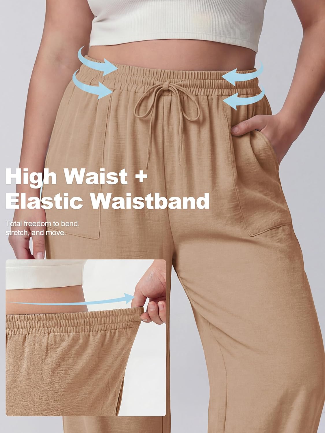 Lastshe Women's Plus Size Wide Leg Pants High Waist Loose Casual Palazzo Trousers with Pockets Spring Clothes - Image 5