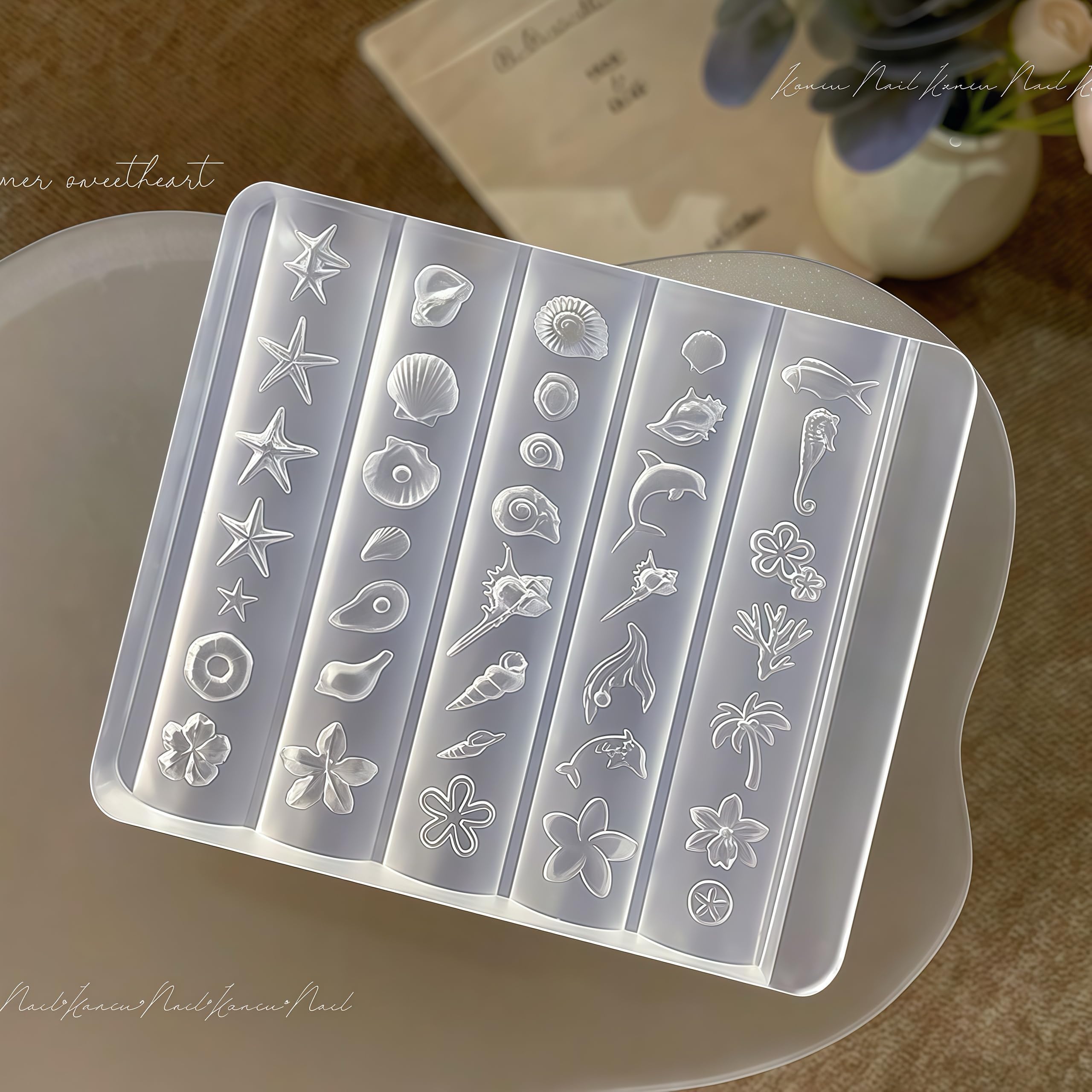 Moule en 3D Ongle, 3D Nail Mold, Gaufrage 3D Moule à Ongles, Moules de Coulée Résine Accessoires DIY Ongles, Différents Motifs, pour Nail Art Fournitures DIY, Charme (style océanique)