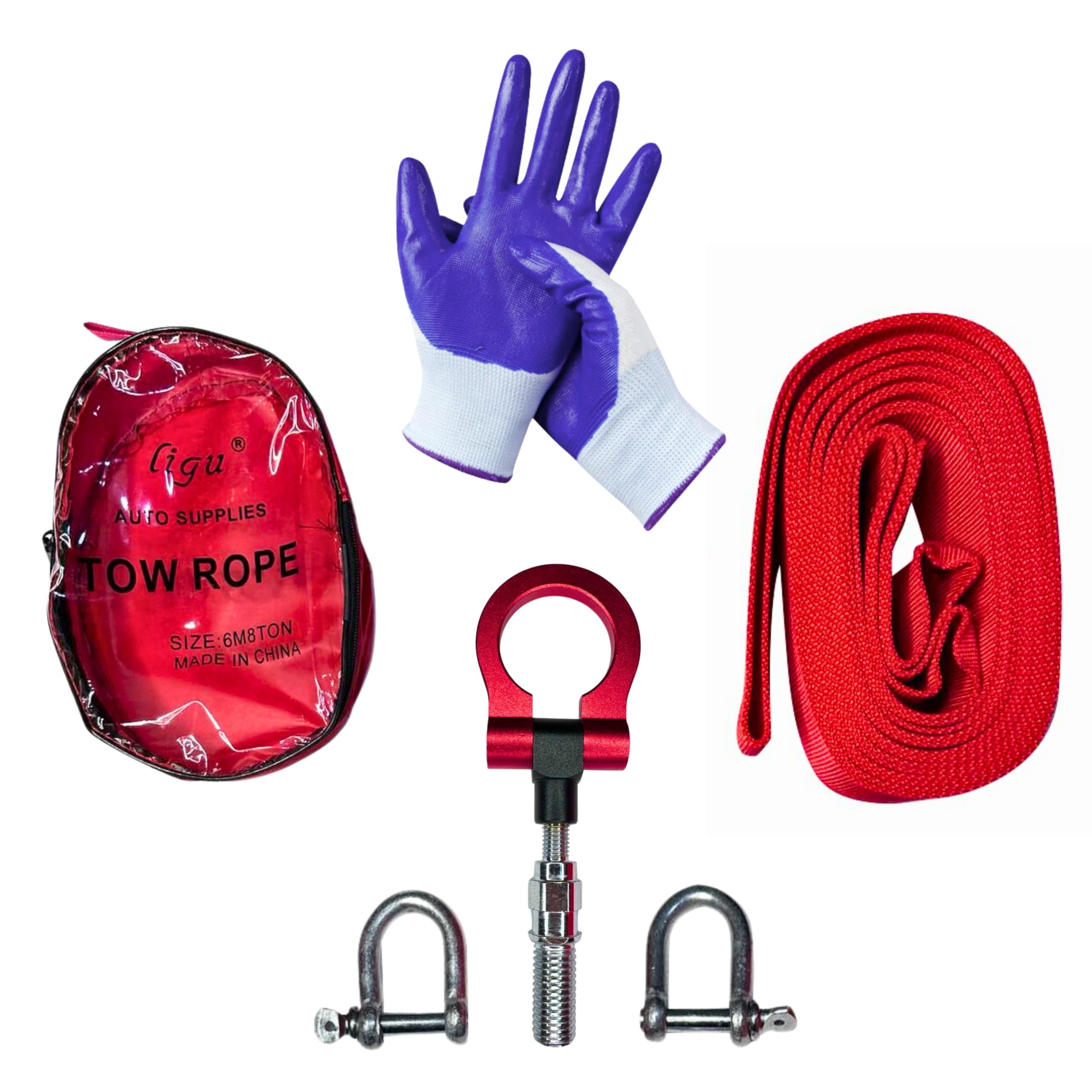 M&F (8 TON & 6 M) - tow rope heavy with Pull screw and Hand paws duty with loops car recovery trucks snatched kinetic 4x4 accessory tool desert strap equipment vehicle accessories straps red