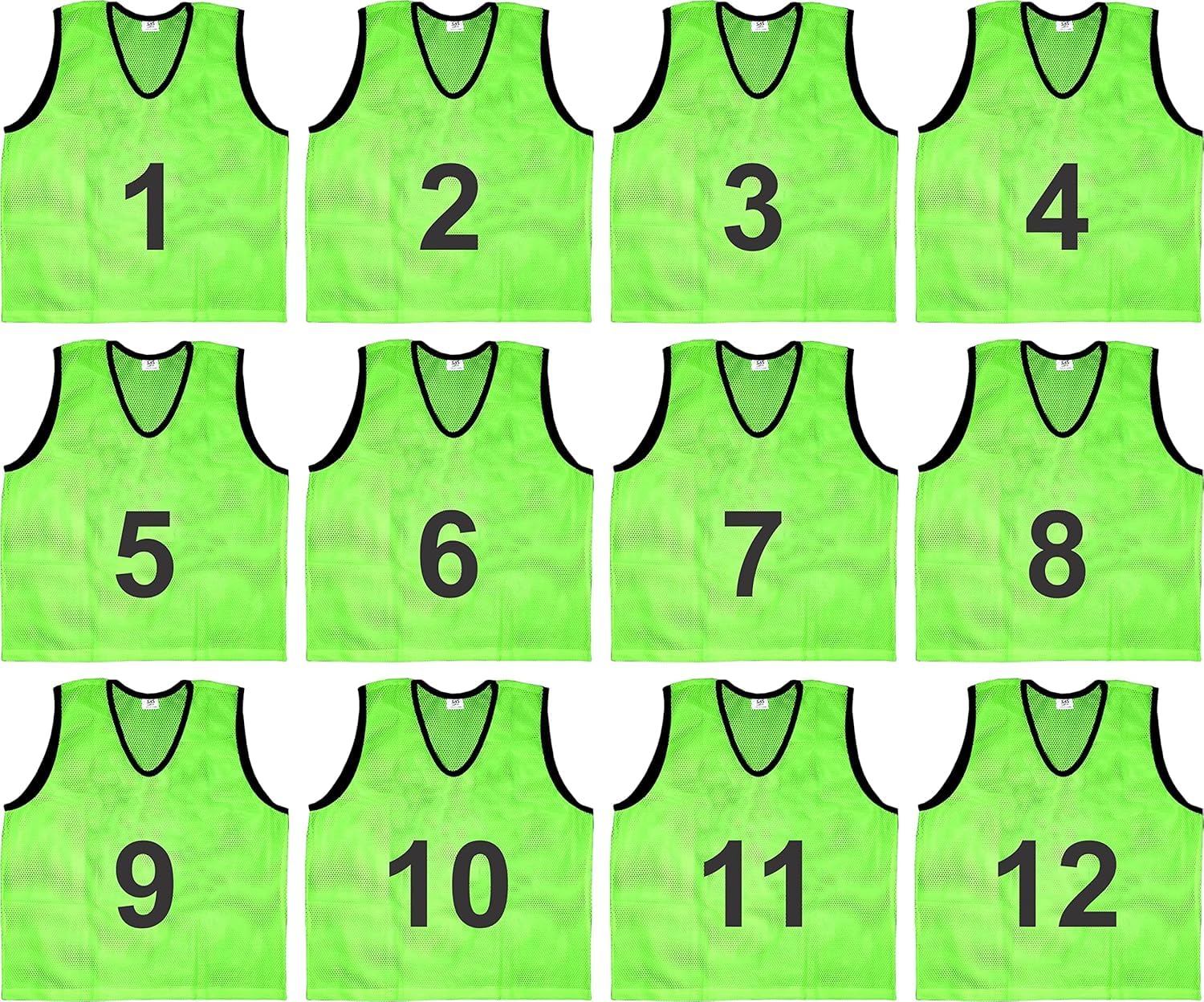 JAXTON Polyester Numbered Scrimmage Training Vests 1-12, Lightweight Soccer Practice Bibs for Youth & Adults, Breathable Team Sports Mesh Pennies (Green, L) 2