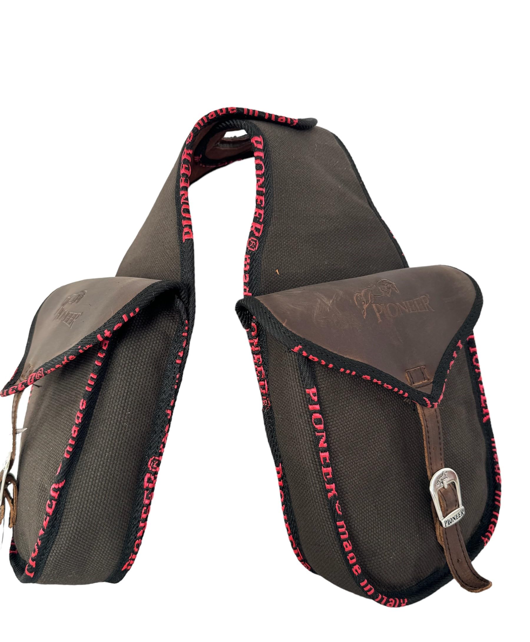 PIONEER Alforjas para Caballo de Piel - Diseño Frontal - Marrón