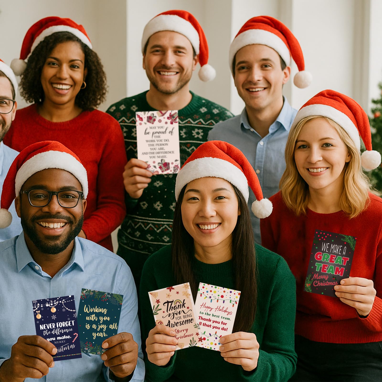 Dunzoom Lot de 100 cartes de remerciement de Noël pour employés avec enveloppes et autocollants 10,2 x 15,2 cm - Cartes de vœux de remerciement pour enseignant, université, affirmation