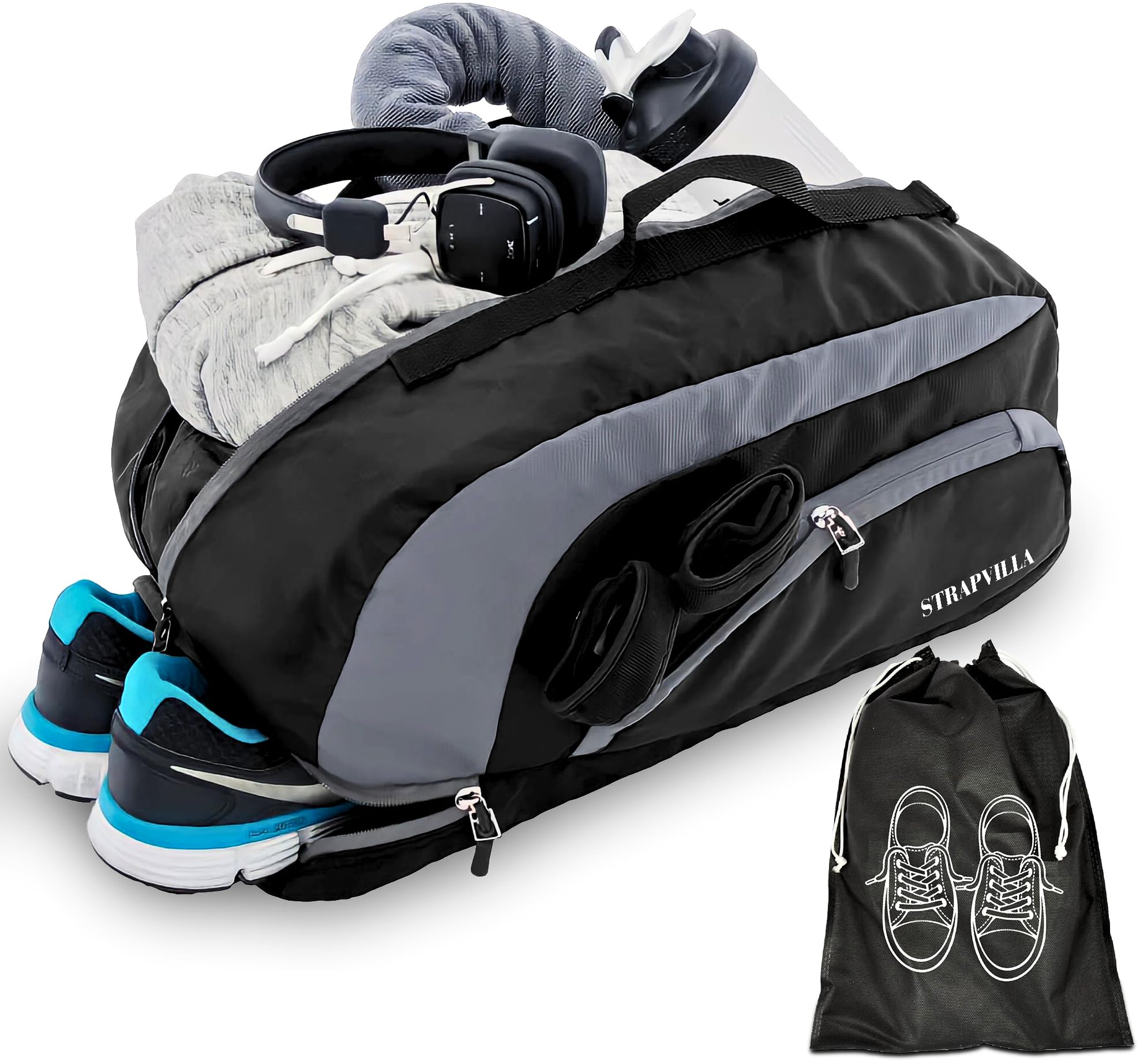 strapvilla Gym Bag for Men with Shoe Compartment | Gym Bag for Women Workout | Duffle Bags for Gym | Sports Bag for Boys | Football Gym Duffle Bag | Travel Duffel Bag for Men | Black 31L-picture-43