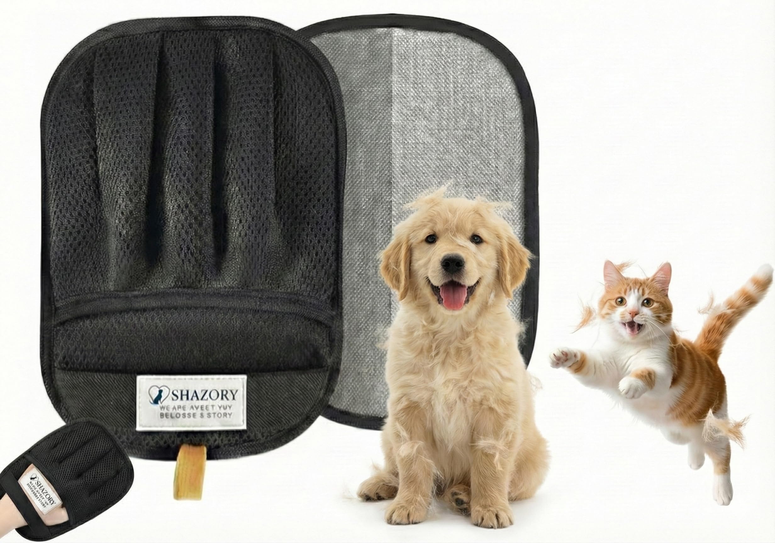 SHAZORY Confezione da 2 guanti elettrostatici per la rimozione dei peli di animali domestici, guanti per la pulizia dei pelucchi per gatti e cani, guanti riutilizzabili per la rimozione dei peli di