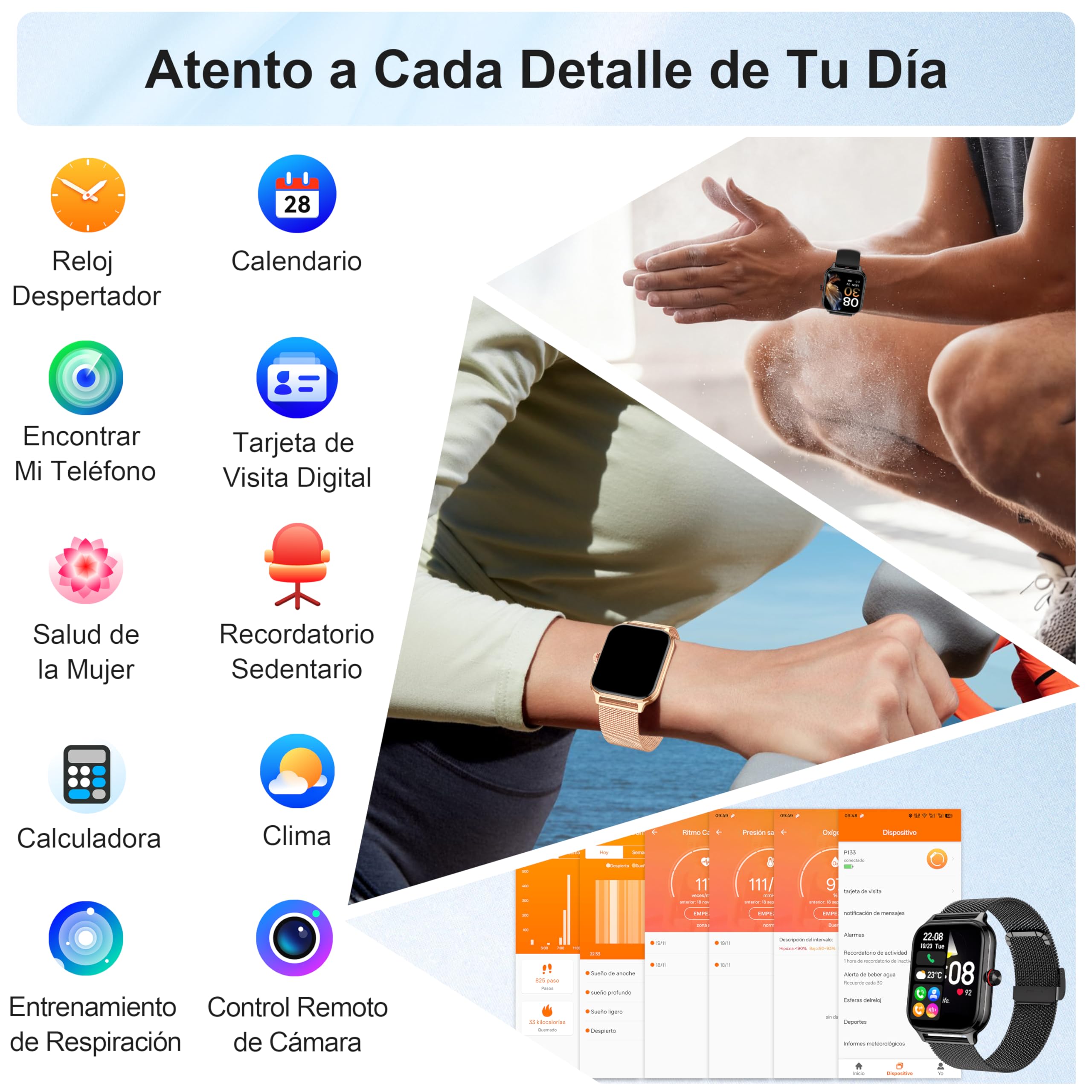LODIMEKE Reloj Inteligente Mujer Hombre con Llamadas AI Voz y Whatsapp, 1.96" Smartwatch Monitor de Presión Arterial/SpO2/ Sueño/Podómetro/ 100+ Deportes, Pulsera Regalo iOS Android