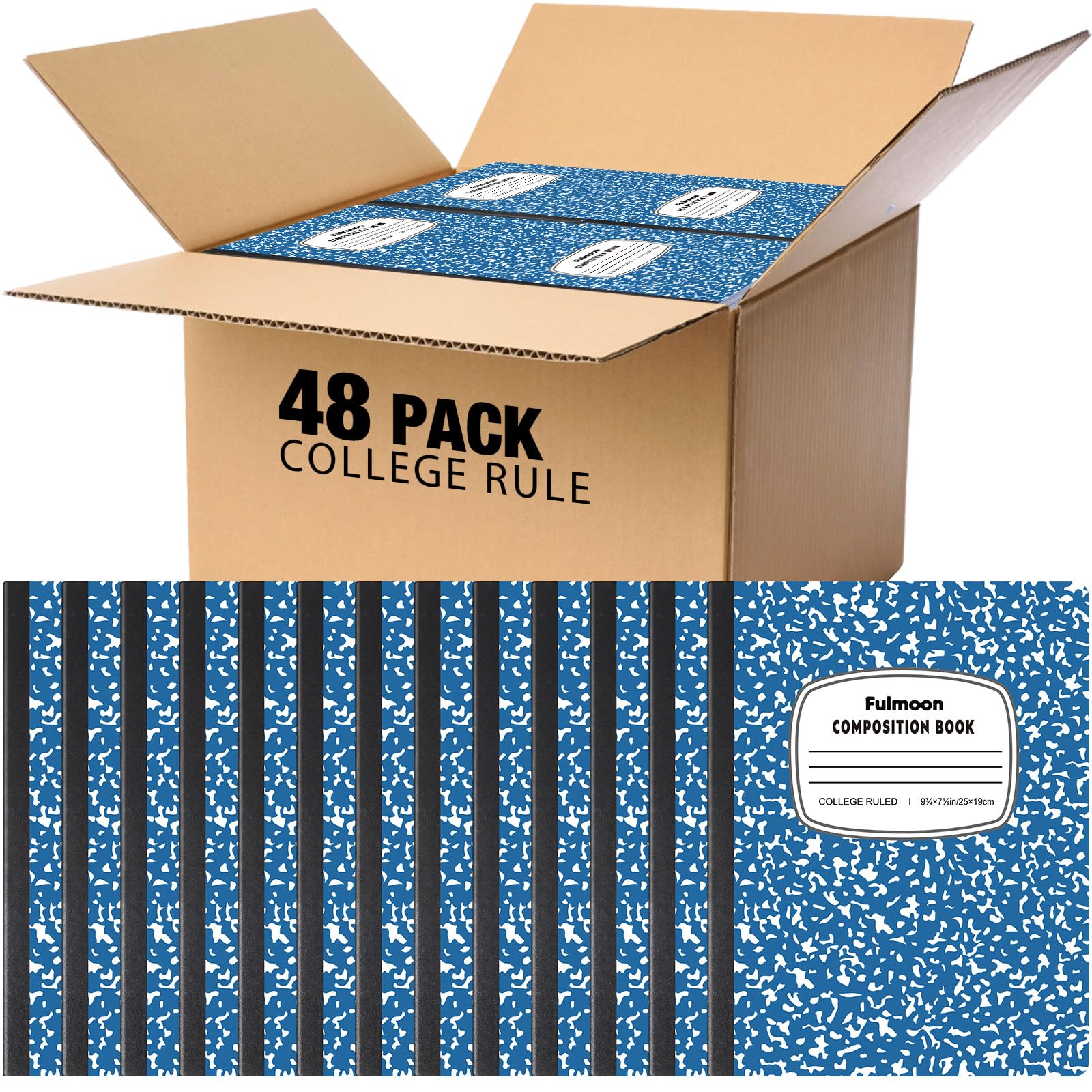 Fulmoon 48 Pcs Composition Notebook College Ruled Hard Cover Notebook 60 Sheets/120 Pages for School College Journal Writing Programs Art Recipes 9.75 x 7.5 Inch, Blue