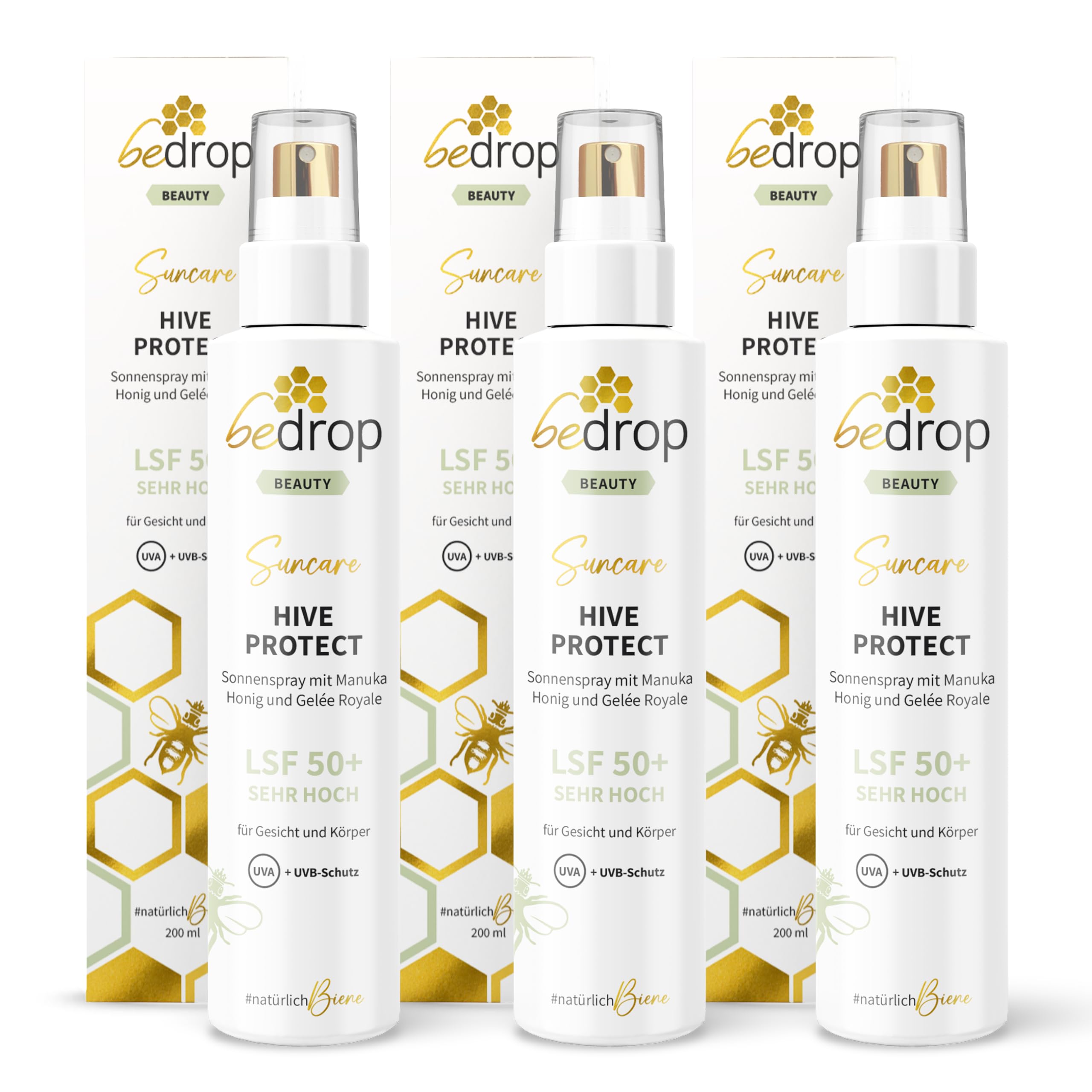 bedrop Hive Protect Sonnenspray LSF 50+ UVA & UVB Schutz - 200ml (3er Pack)