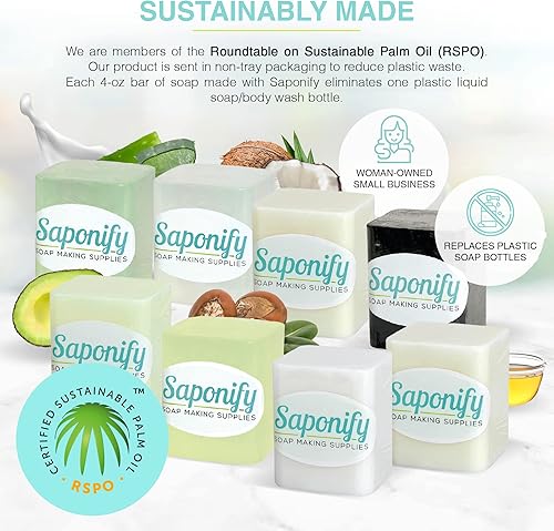 Miniatura 2 de Saponify - Kit de muestras de base de jabón para derretir y verter, molde de silicona, aloe, transparente, leche de coco, carbón, mantequilla de