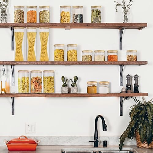 Miniatura 5 de Tarros de vidrio con tapas de bambú (40 onzas en 3 unidades), juegos de tarros y recipientes de vidrio para alimentos, frascos de almacenamiento de