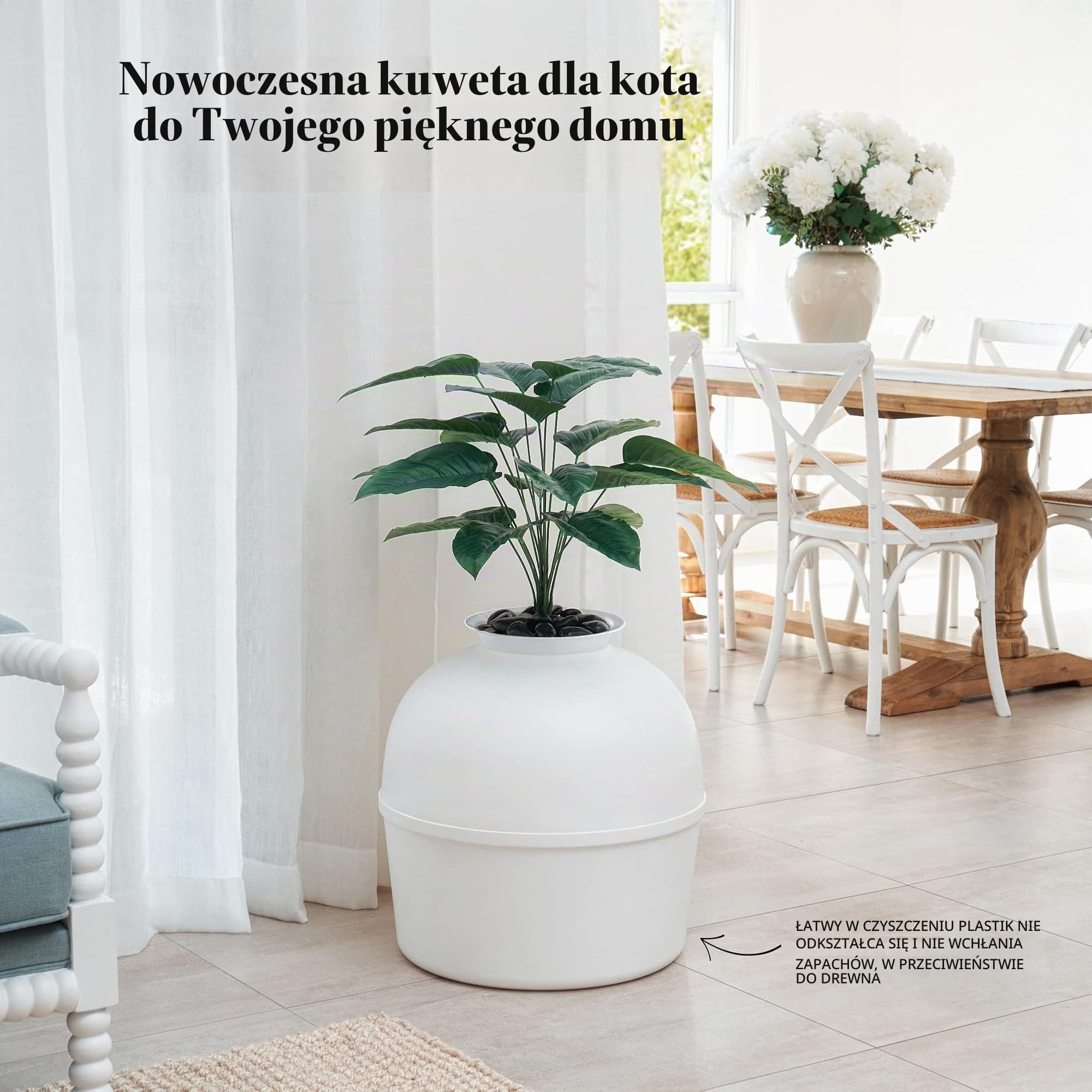 Bundle & Bliss Tajna kuweta – ukryta obudowa kuwety, opatentowana konstrukcja z kontrolą zapachu, zawiera sztuczną roślinę, filtr węglowy i prawdziwe kamienie