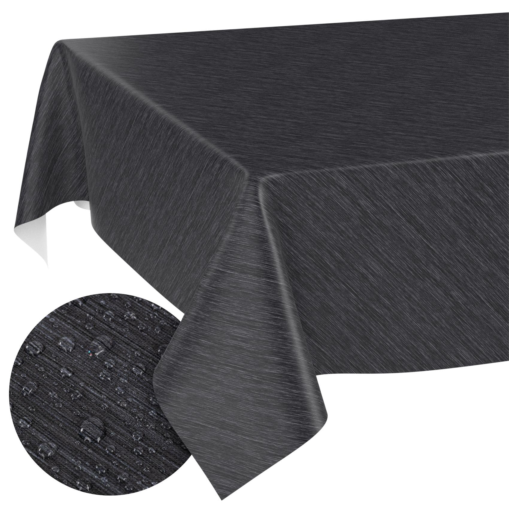 Washable Oilcloth Tablecloth Garden Tablecloth Linen Look Easy Care Water-Repellent 140 x 140 cm (Square) Anthracite Cut Edge